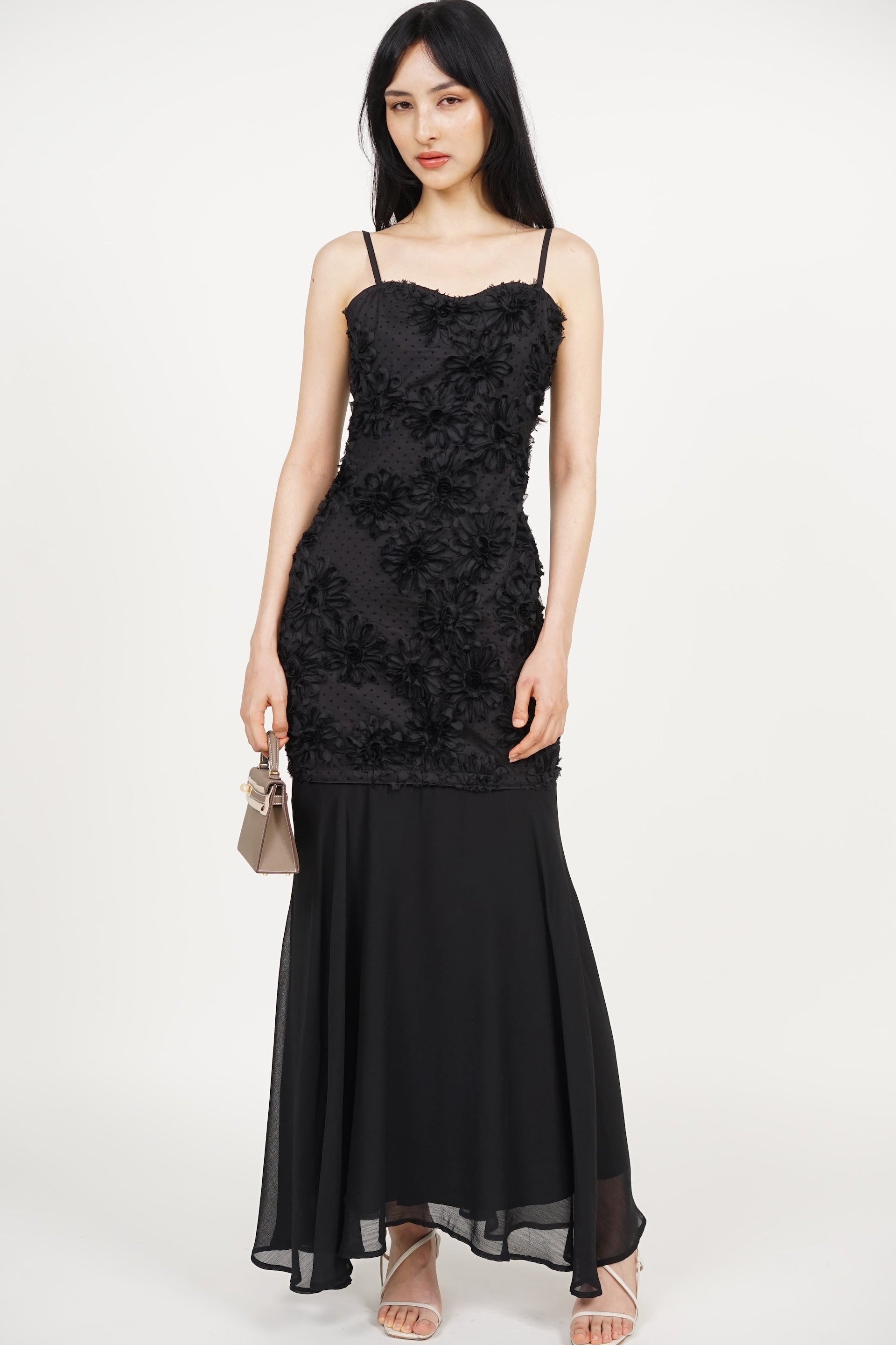 Sweetheart 3D Floral Dress in Black