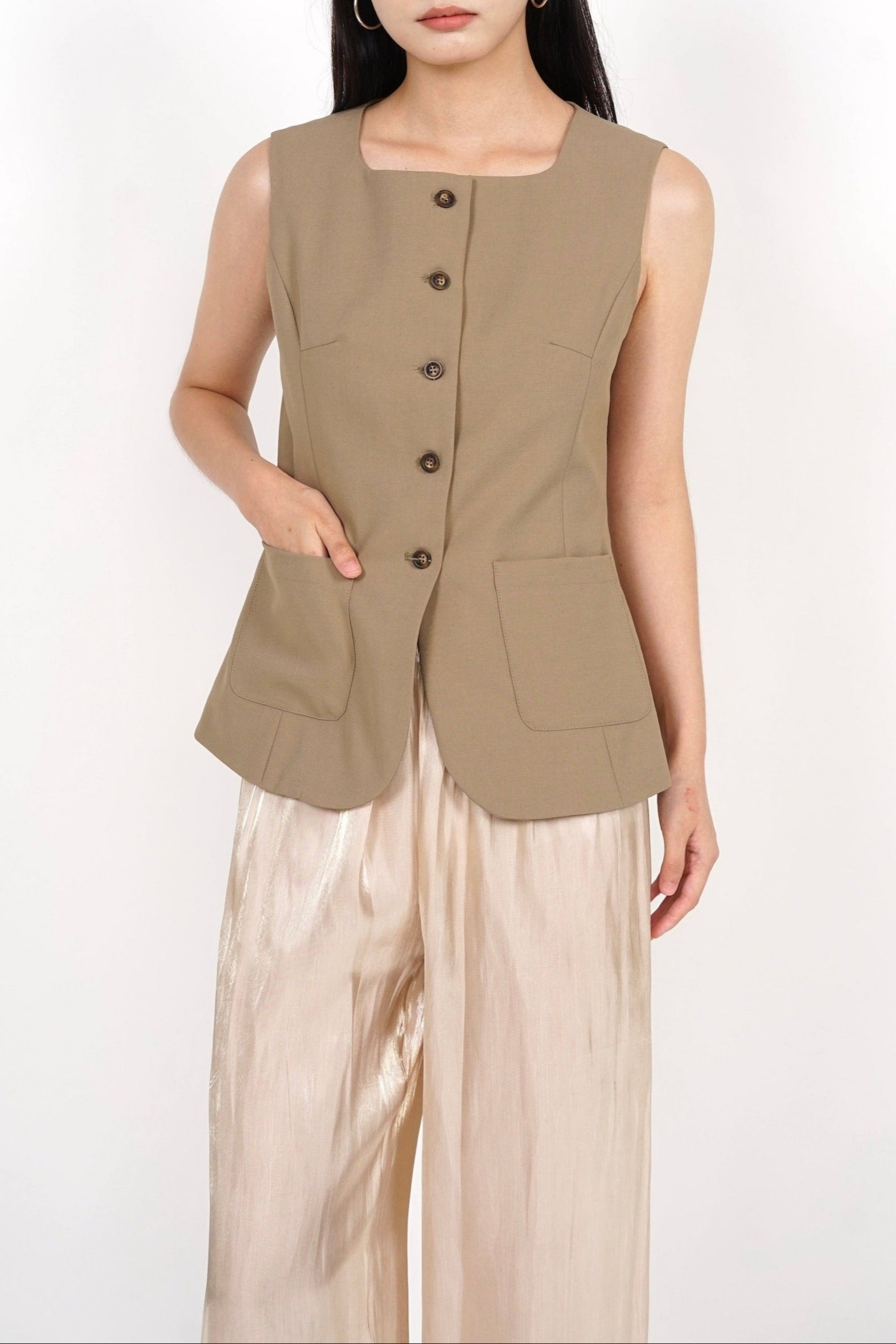 Tailored Longline Vest Top in Cappuccino