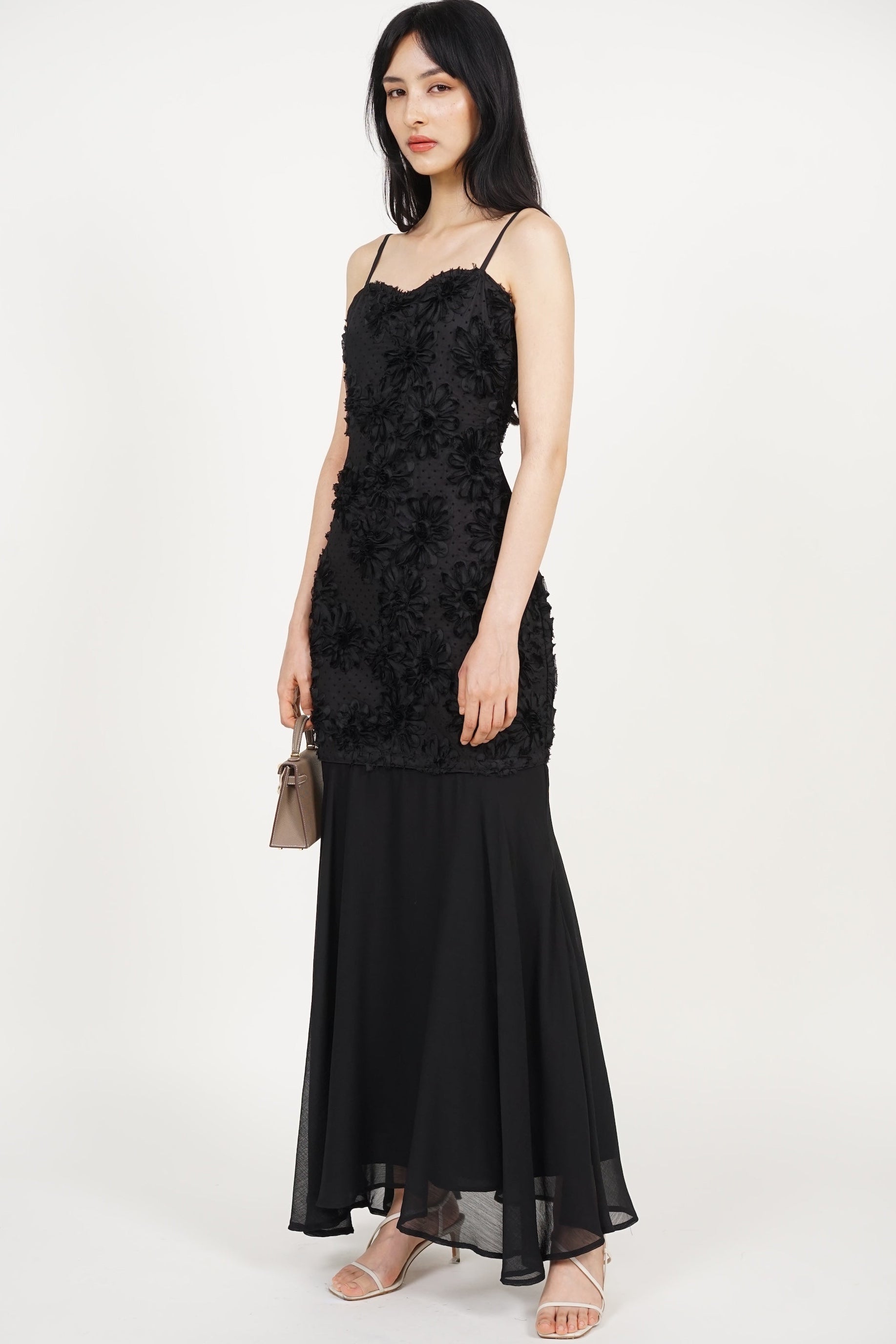 Sweetheart 3D Floral Dress in Black