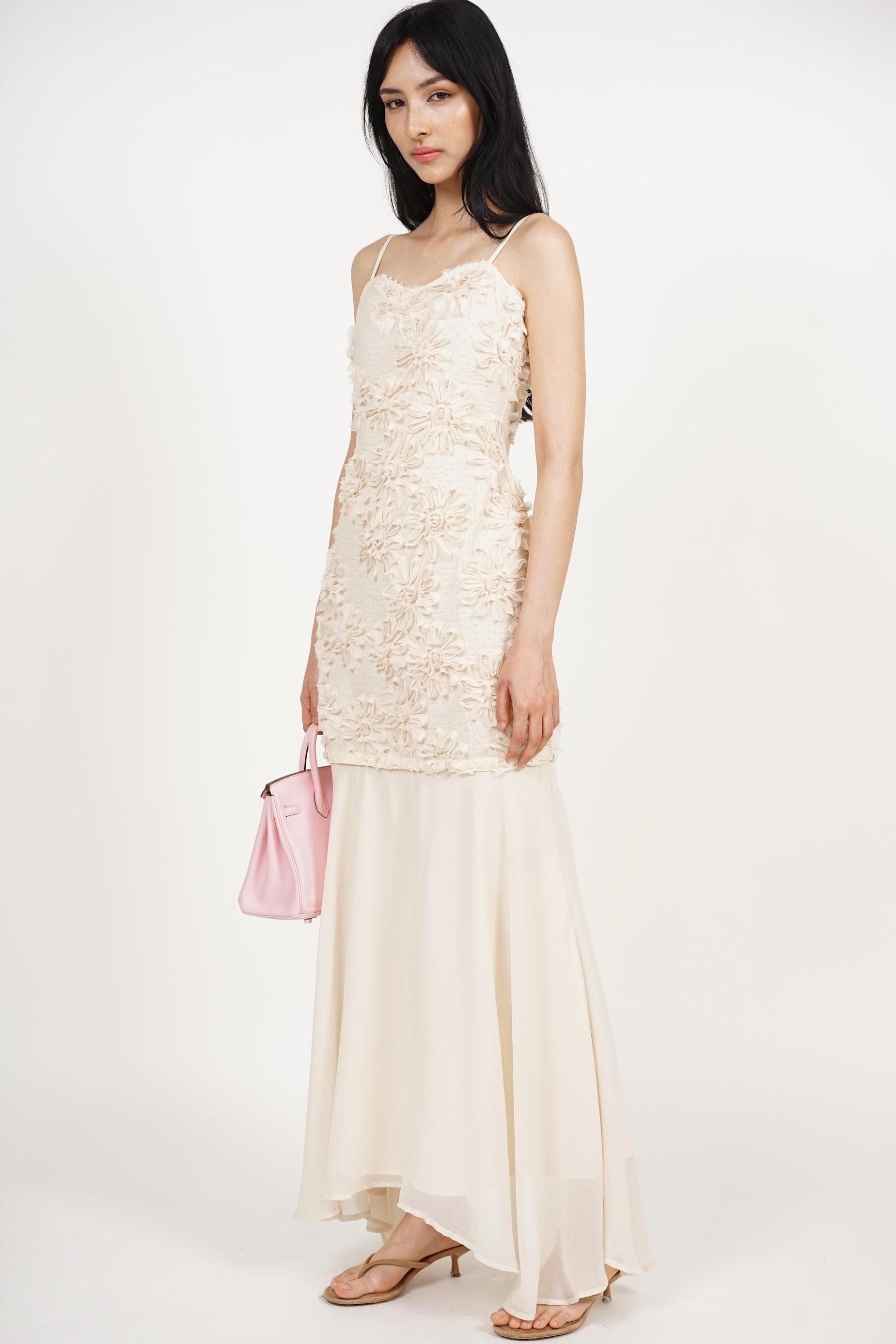 Sweetheart 3D Floral Dress in Apricot