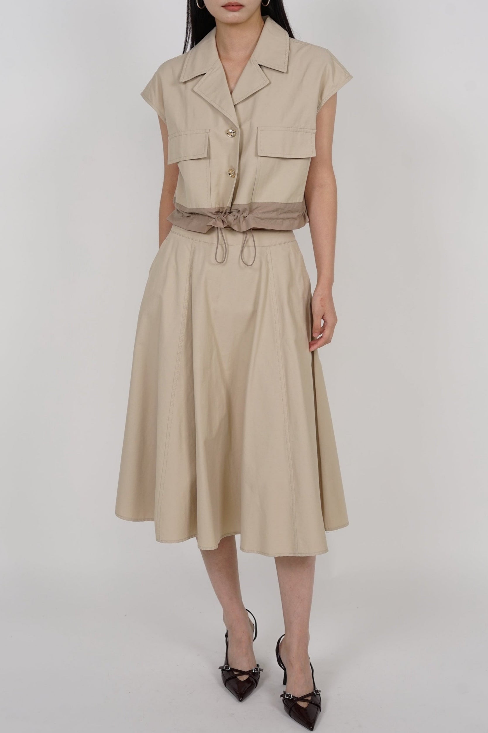 Midi Flare Skirt in Khaki