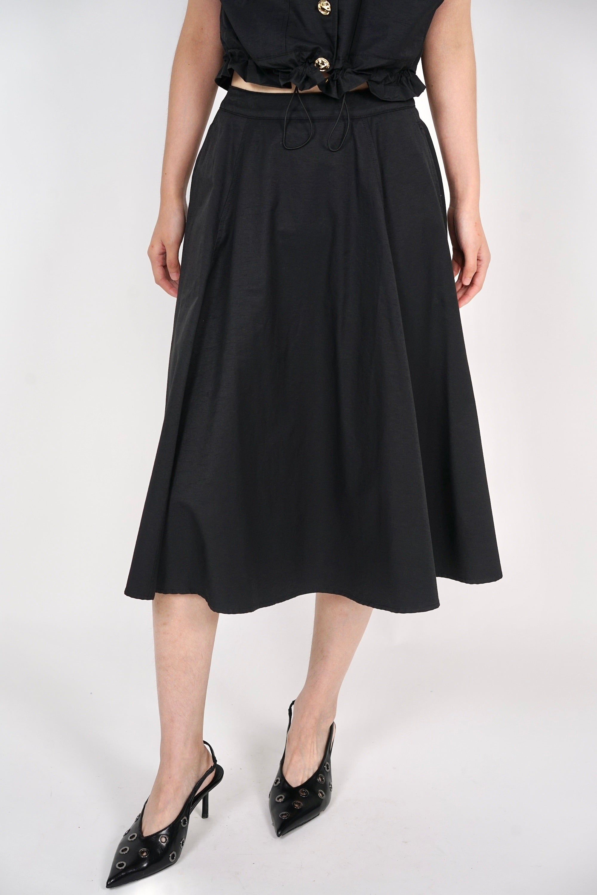 Midi Flare Skirt in Black