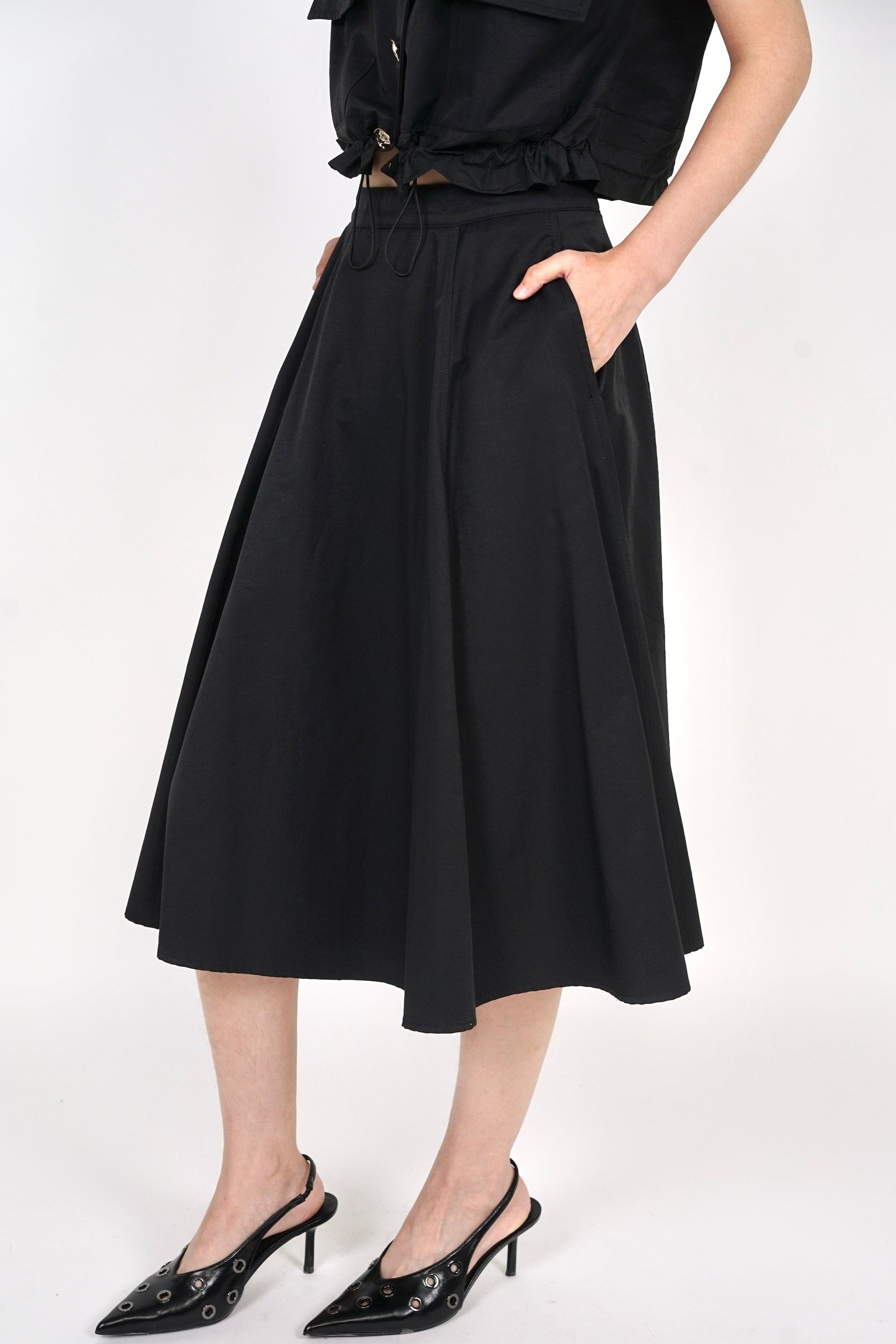 Midi Flare Skirt in Black