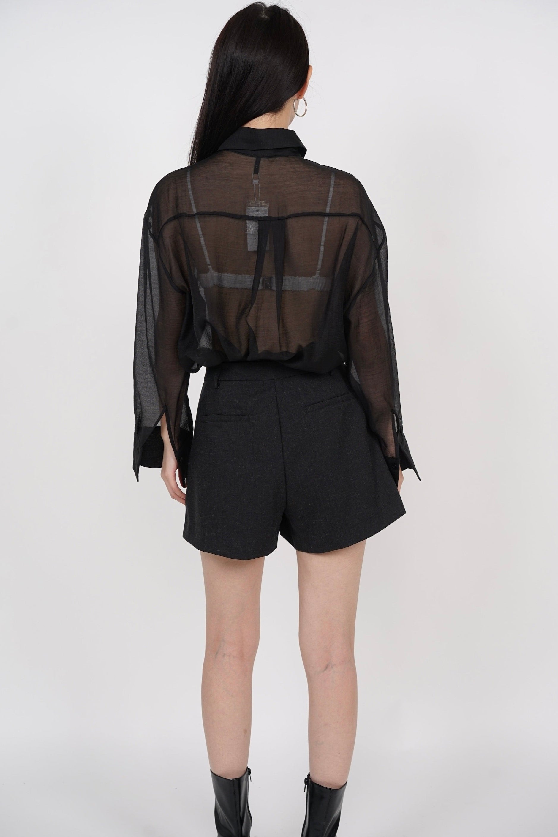 Flared Pleated Shorts in Charcoal