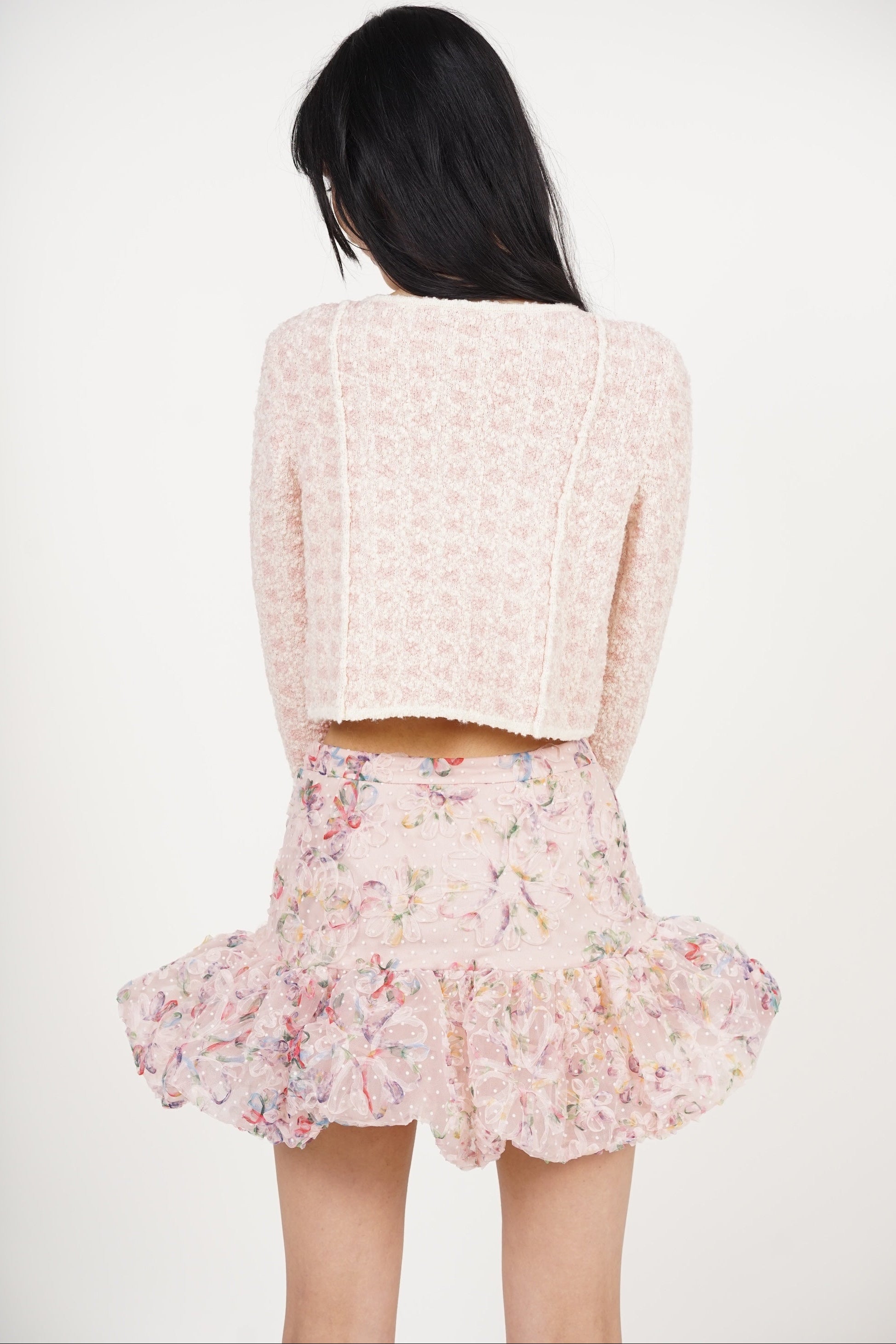 Bubble-Hem Mesh Skorts in Pink Floral