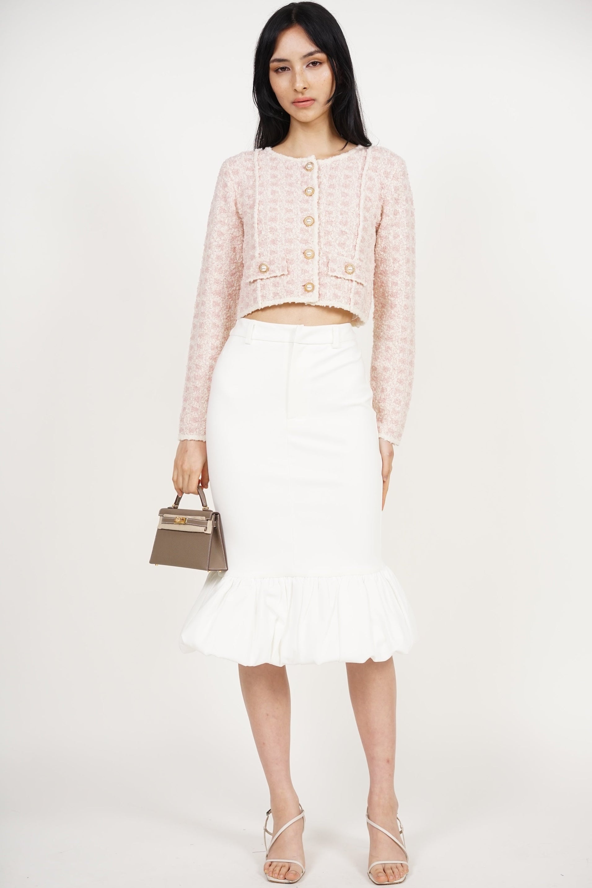 Mermaid Bubble-Hem Skirt in White