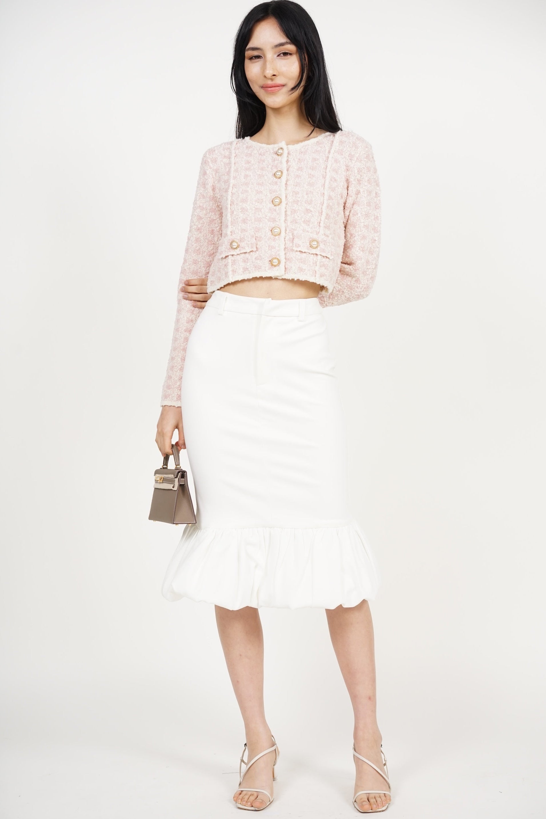 Mermaid Bubble-Hem Skirt in White