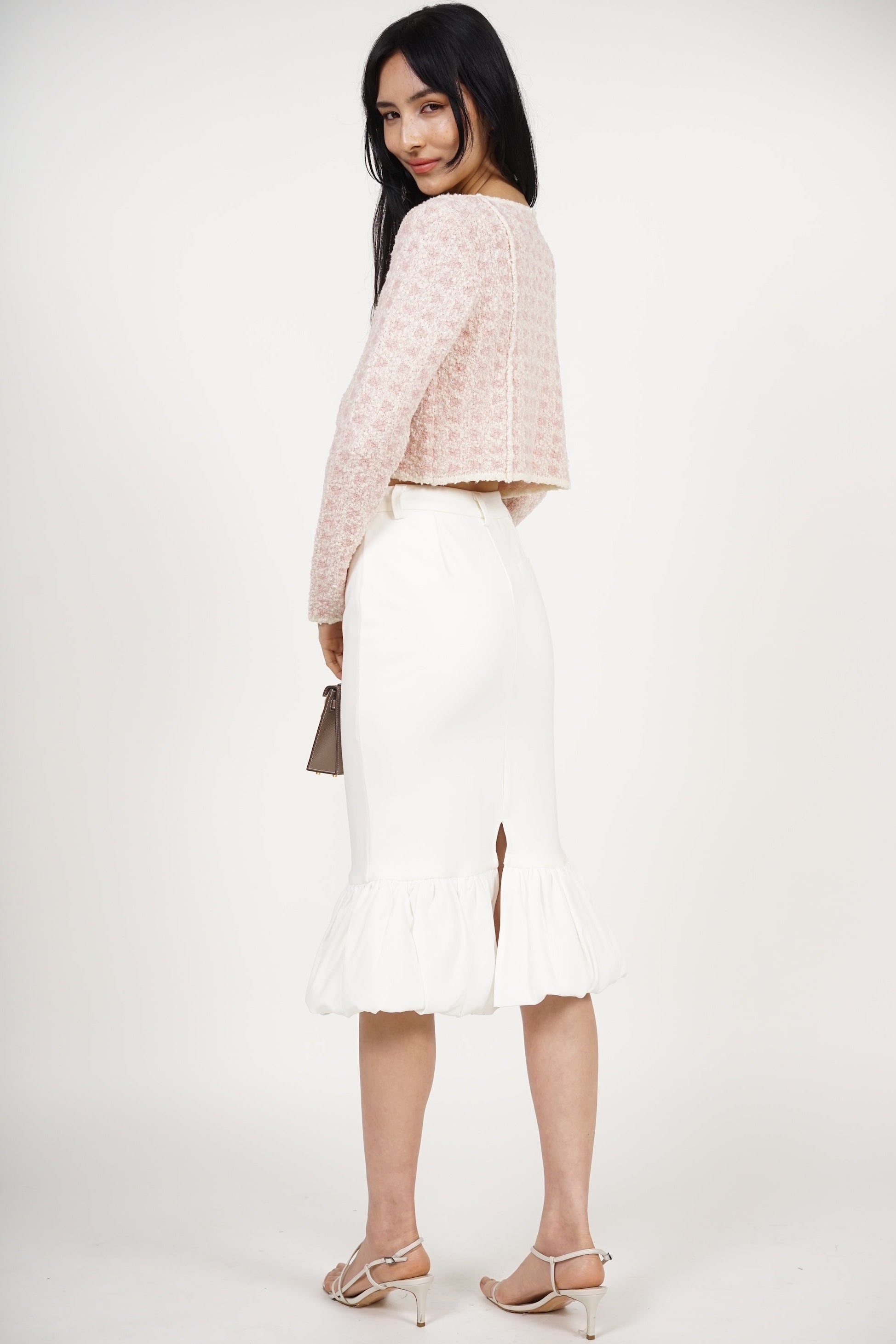 Mermaid Bubble-Hem Skirt in White