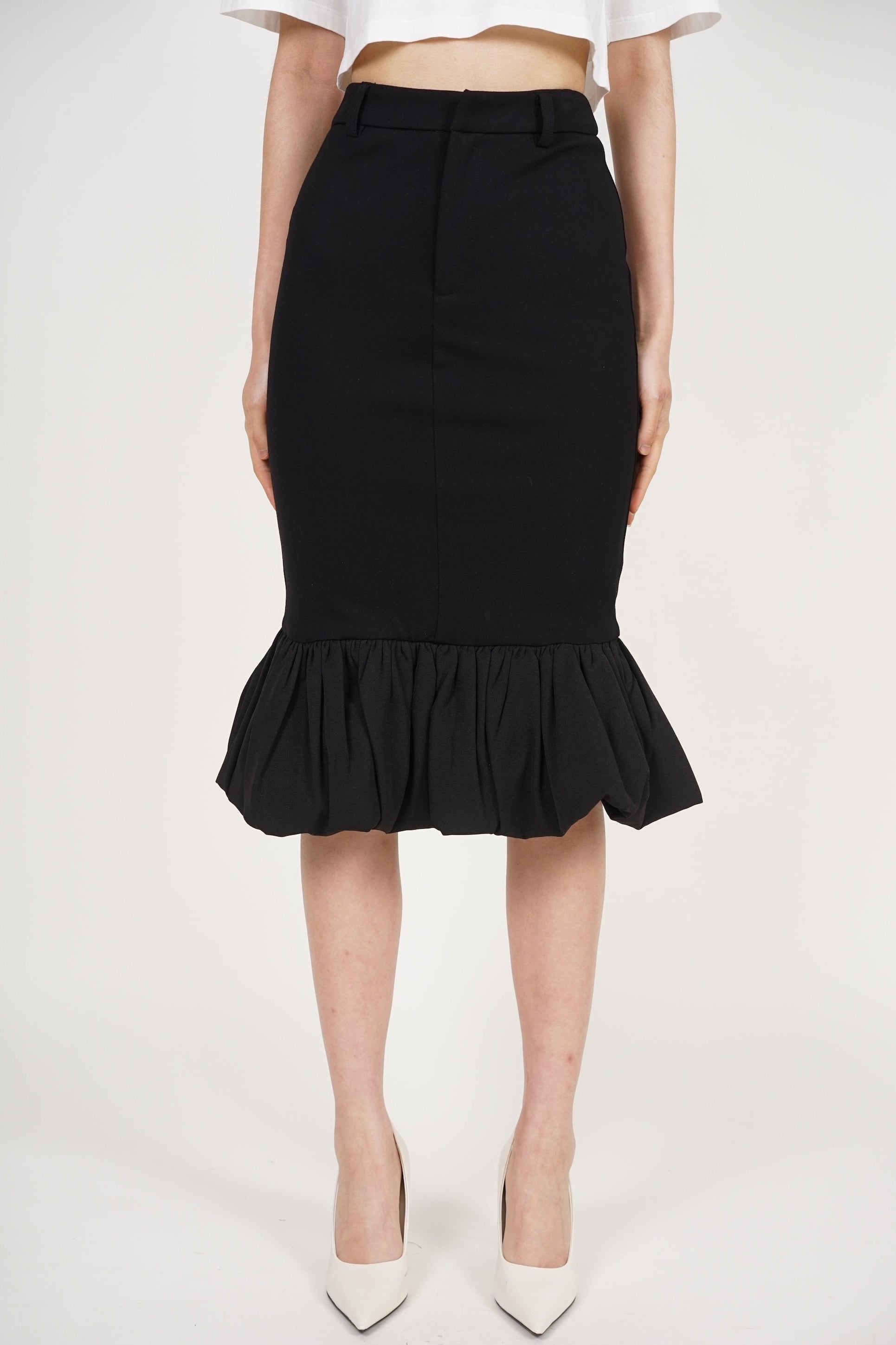 Mermaid Bubble-Hem Skirt in Black
