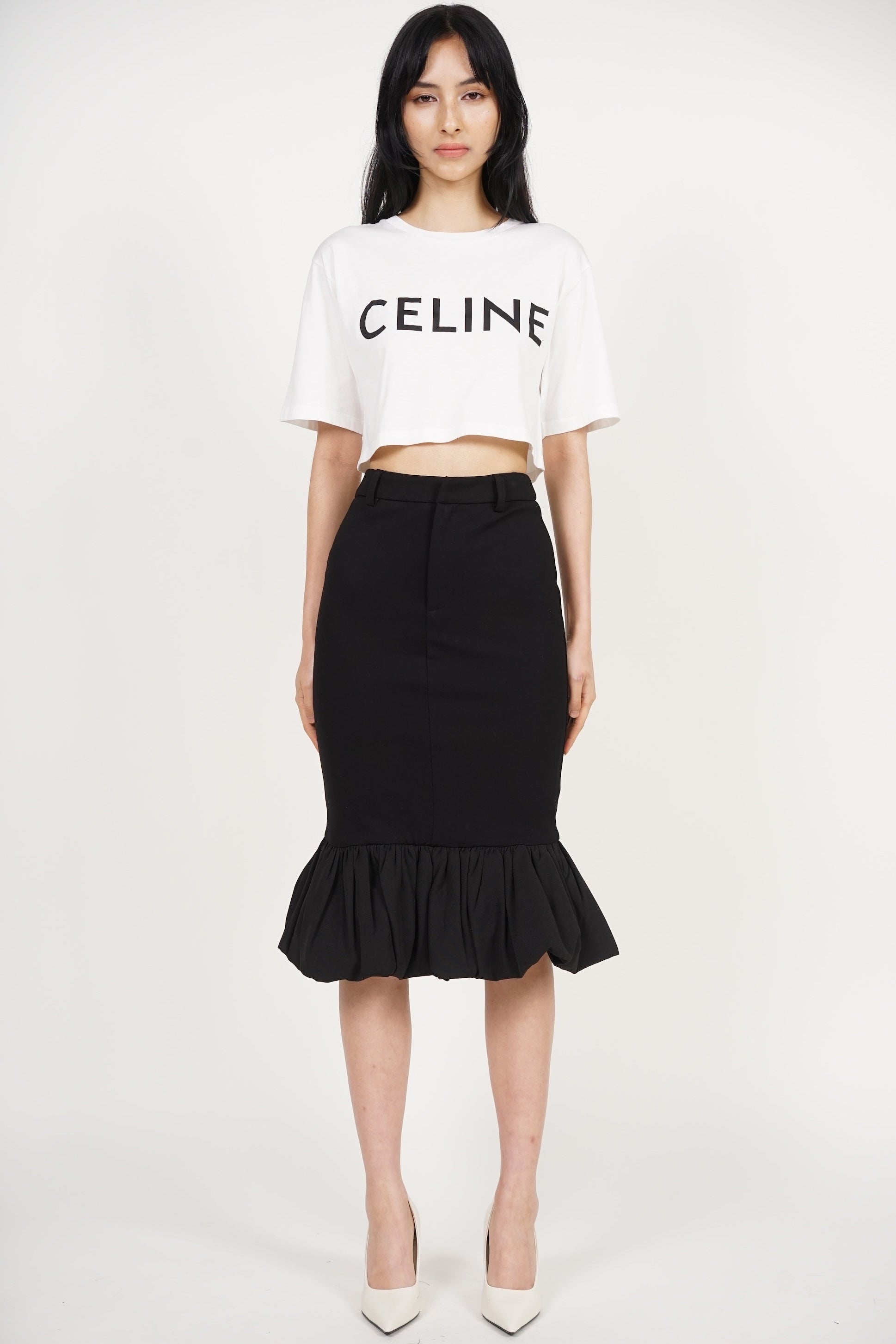 Mermaid Bubble-Hem Skirt in Black