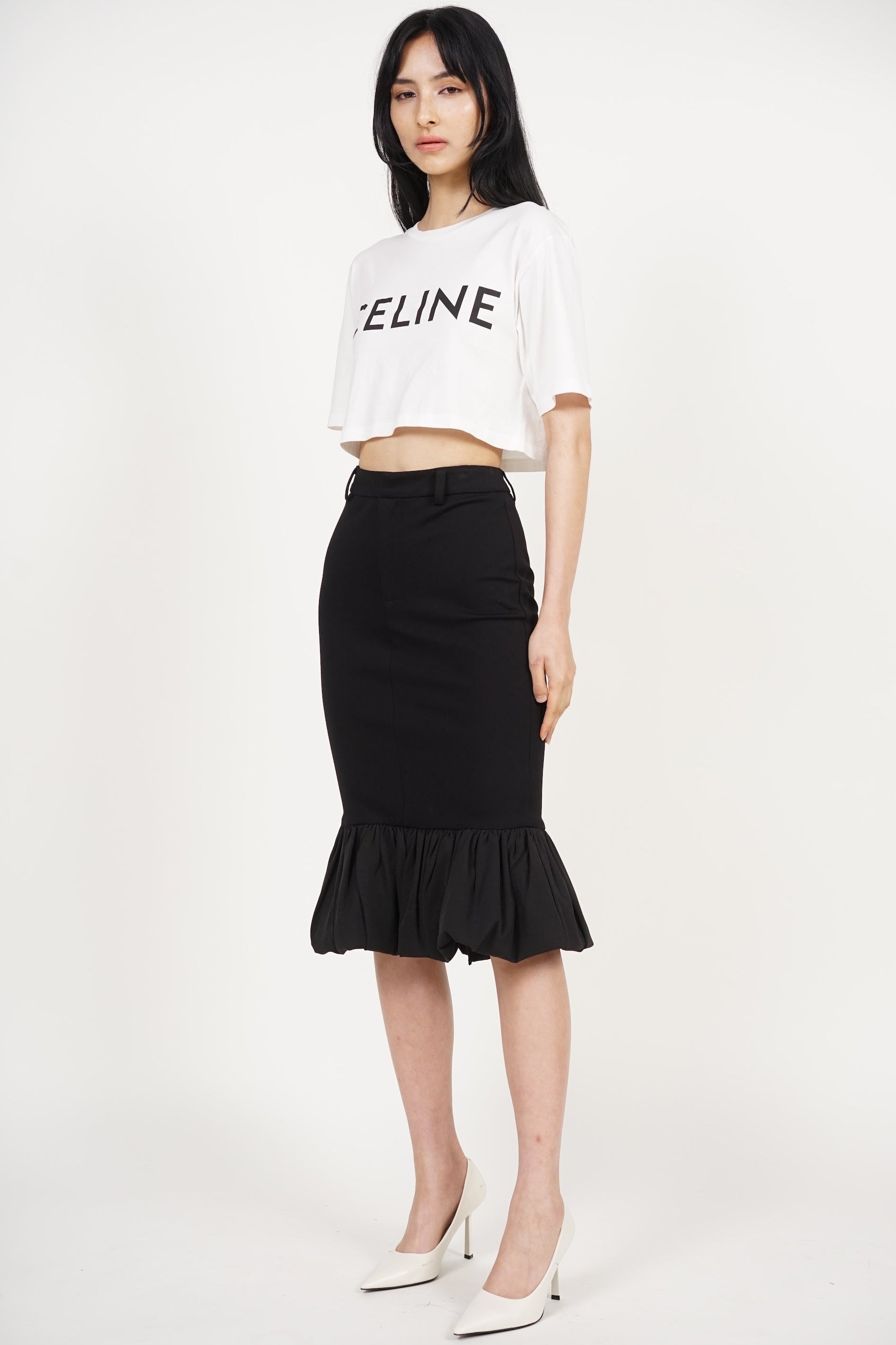 Mermaid Bubble-Hem Skirt in Black