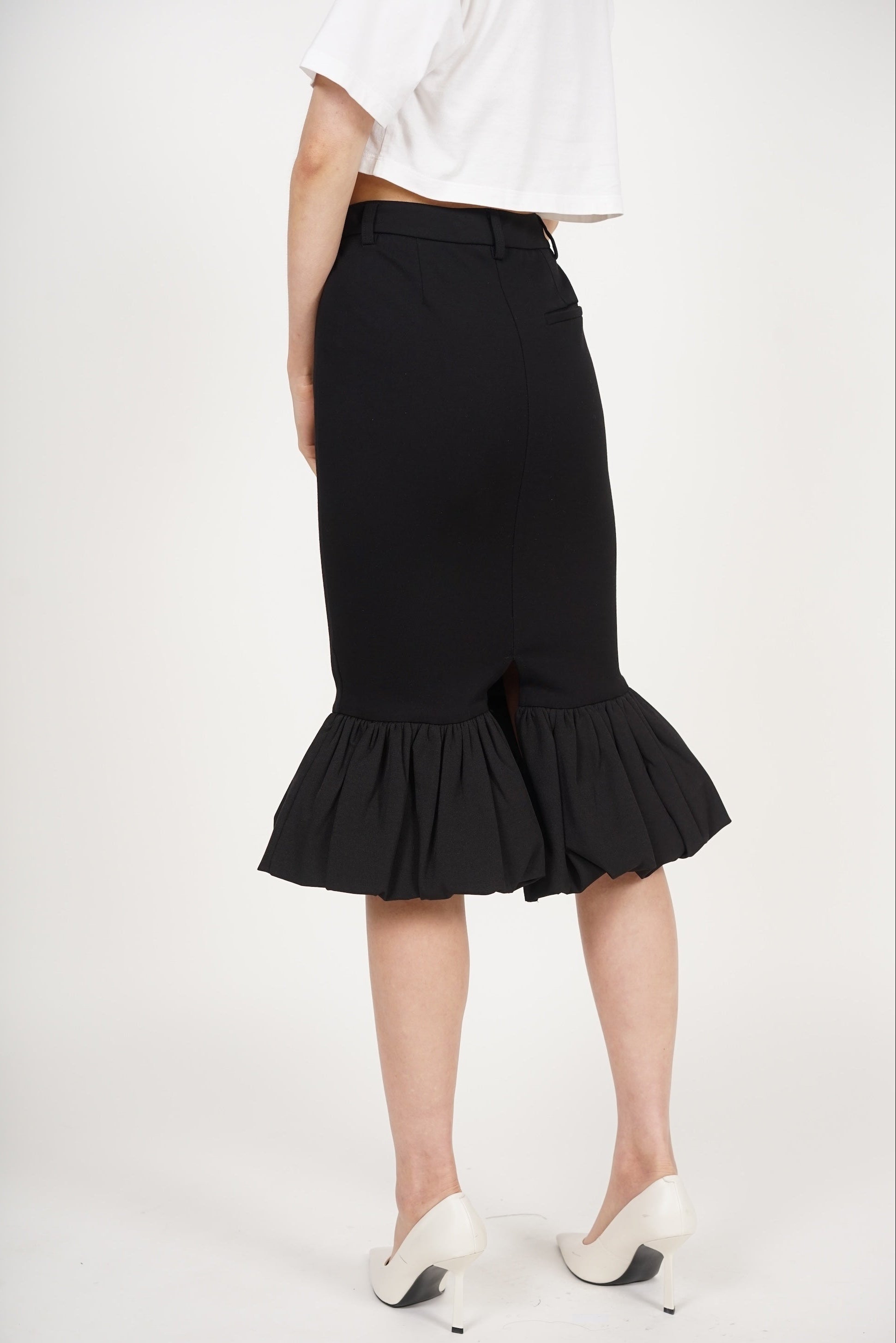 Mermaid Bubble-Hem Skirt in Black
