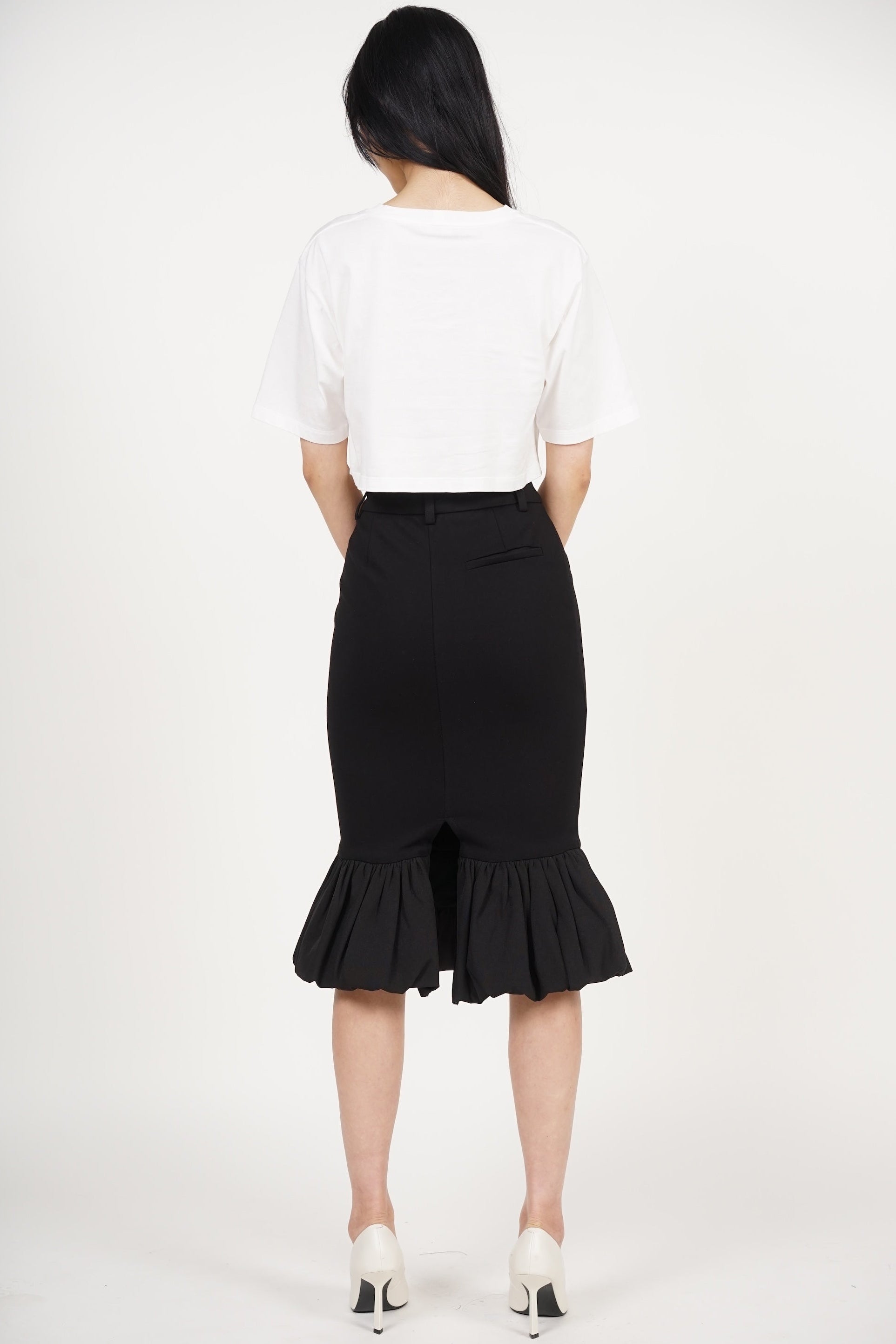 Mermaid Bubble-Hem Skirt in Black