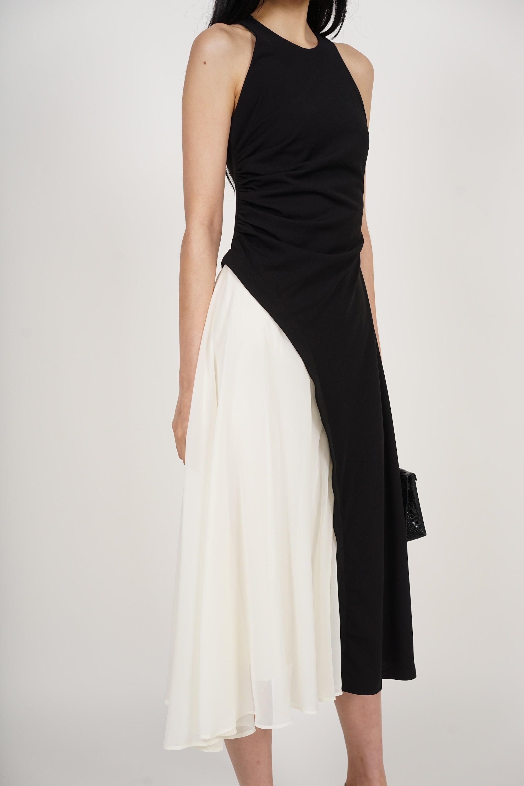 Asymmetrical Ruched Dress in Black White