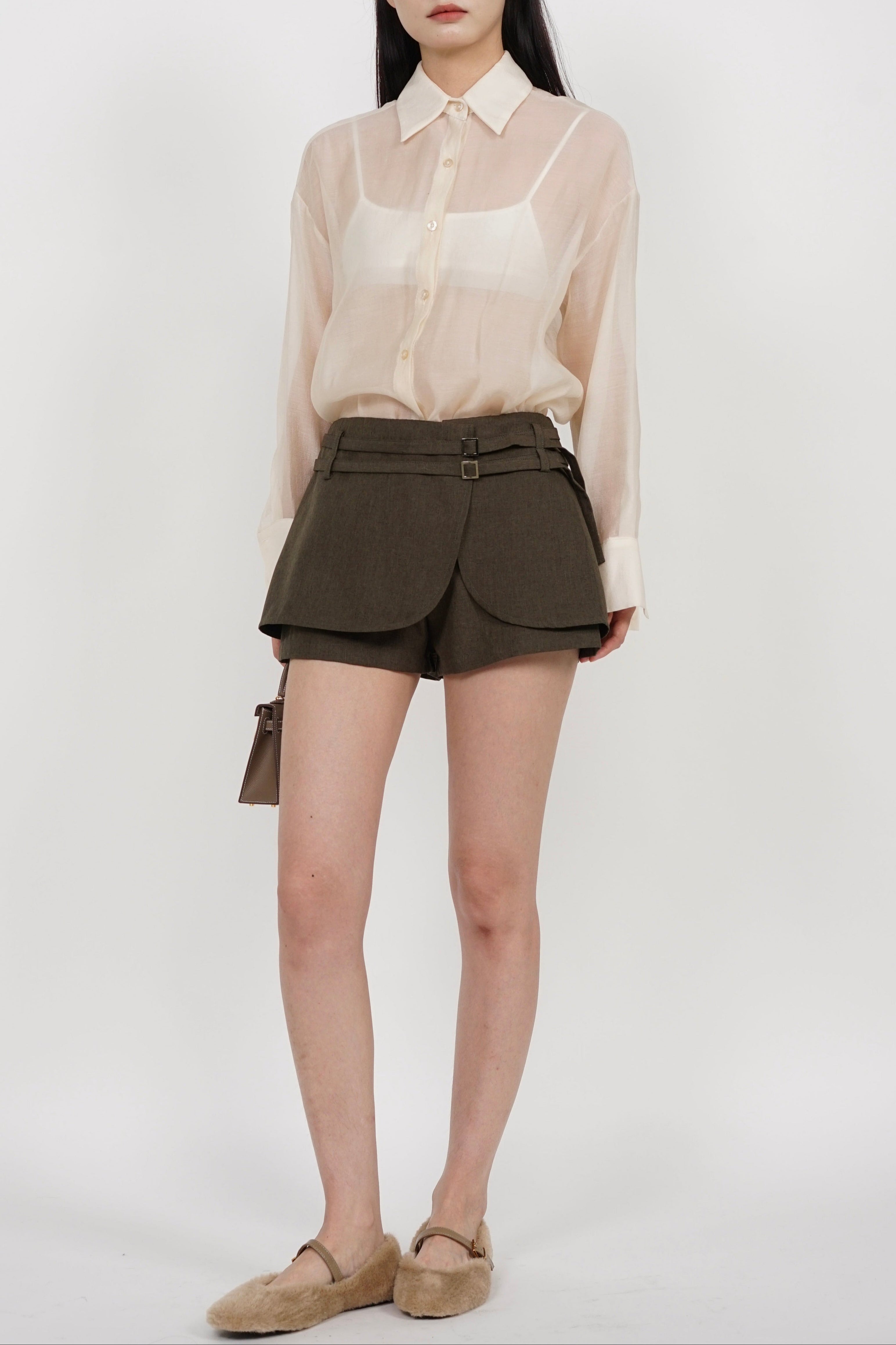 Belted Wrap Skorts in Forest Green