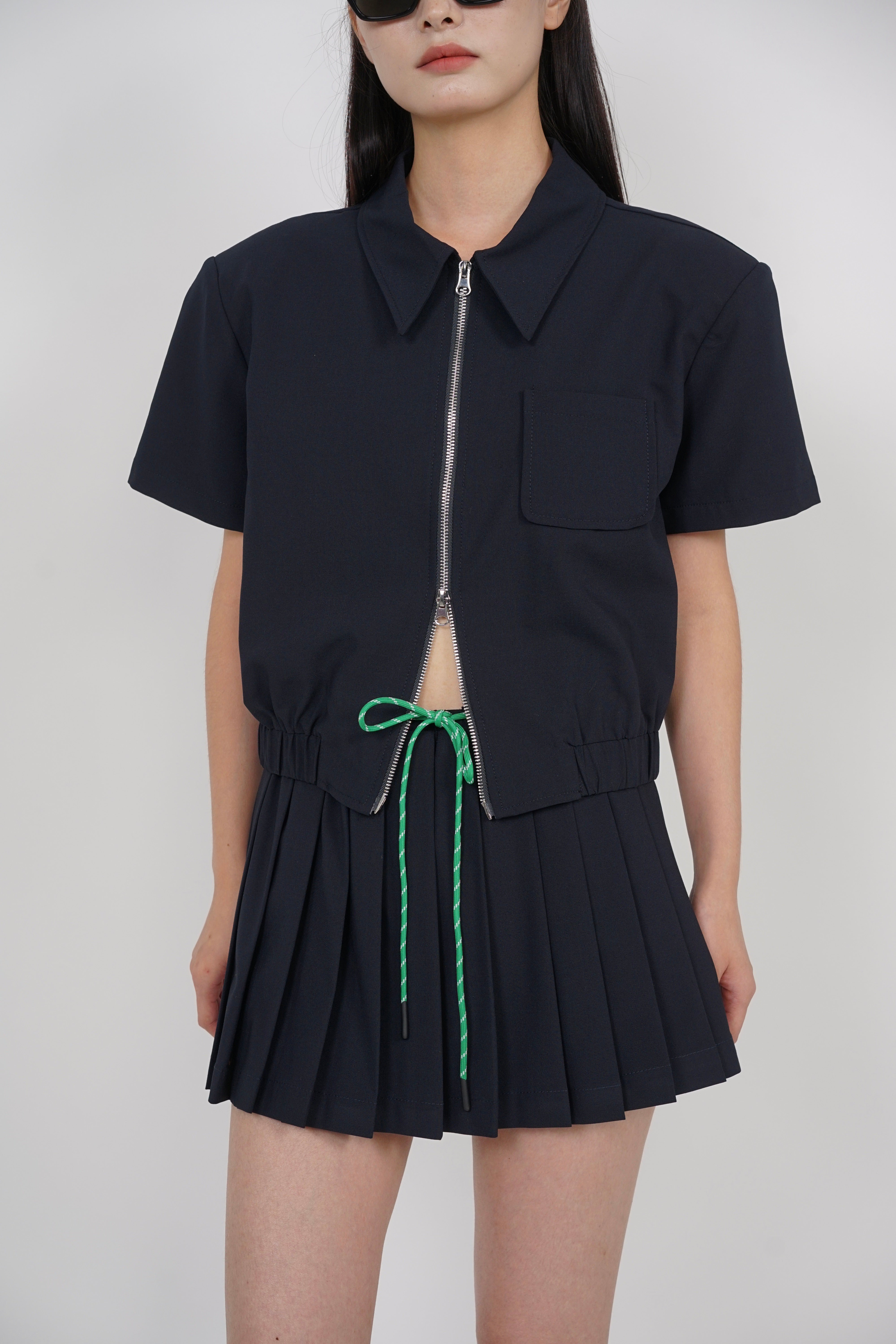 Elastic Pleated Skorts in Midnight