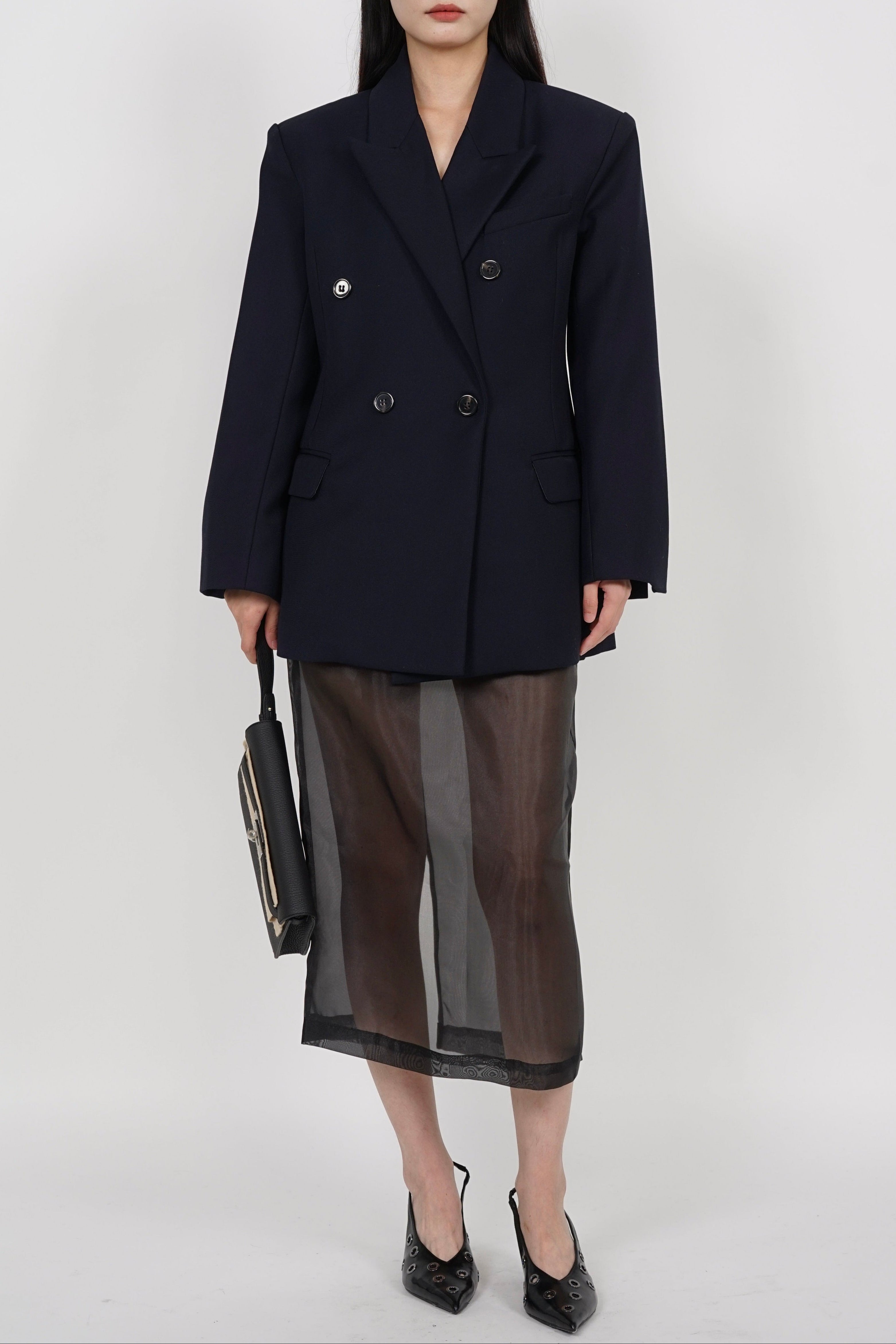 Oversized Peak Lapel Blazer in Navy