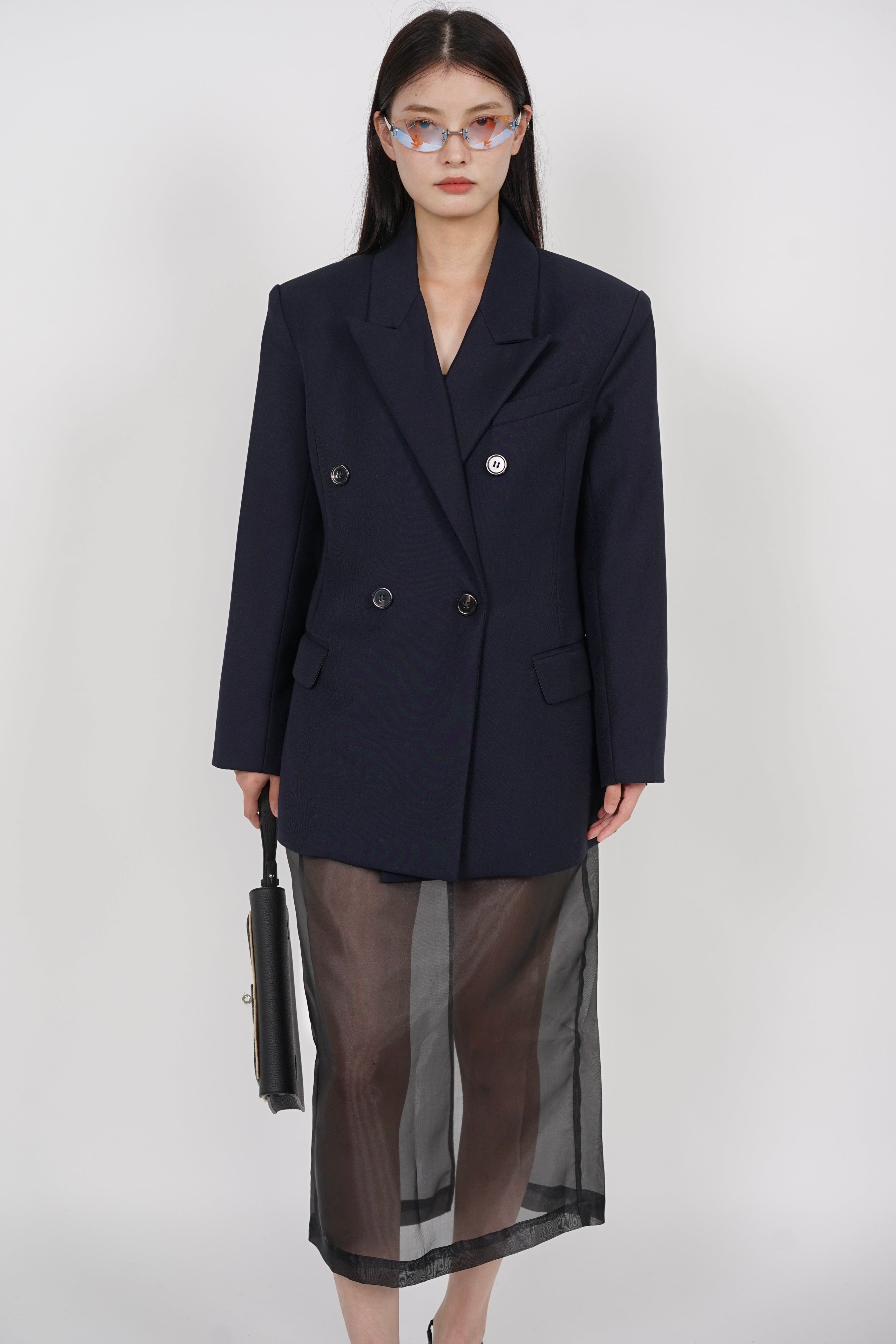 Oversized Peak Lapel Blazer in Navy