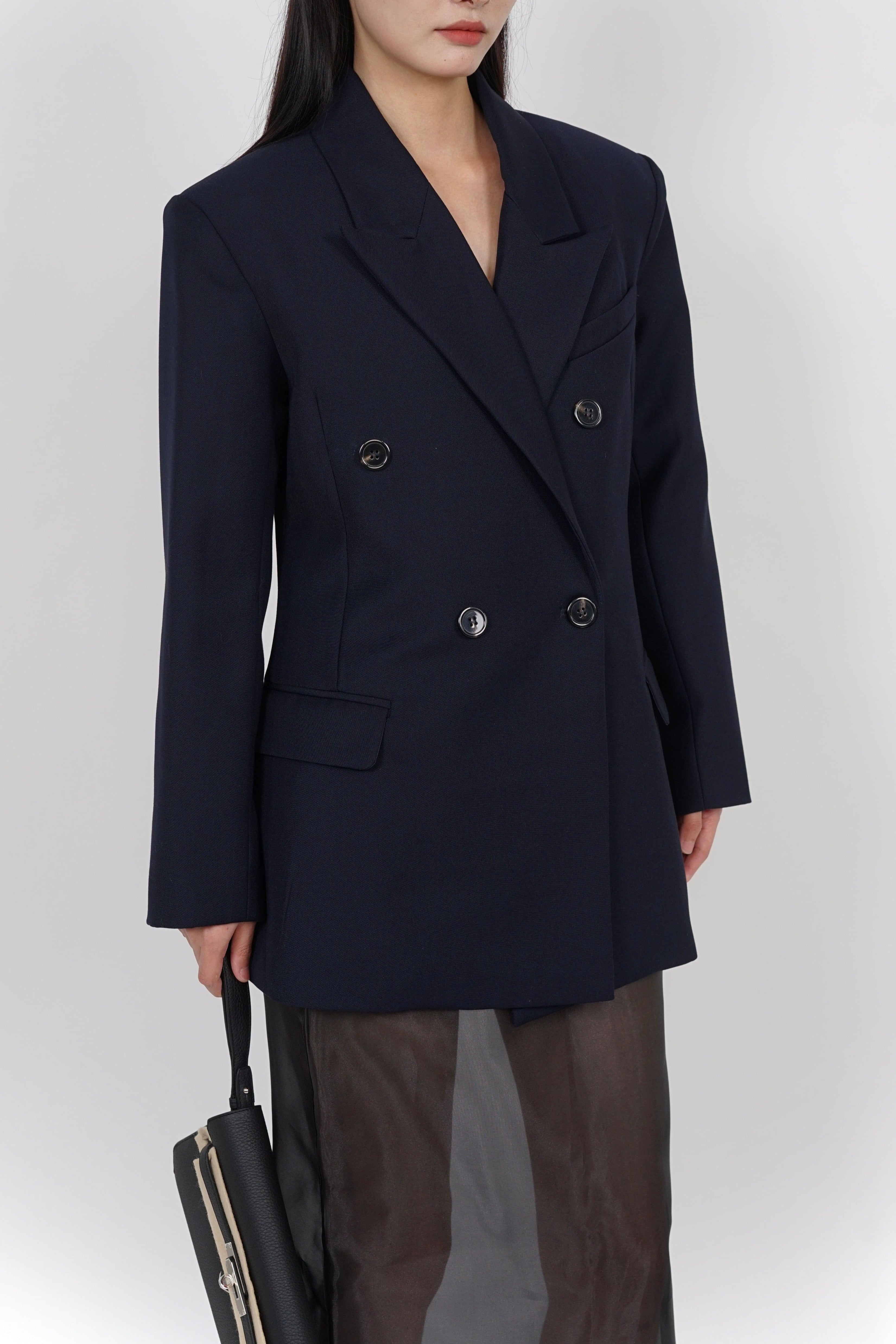 Oversized Peak Lapel Blazer in Navy