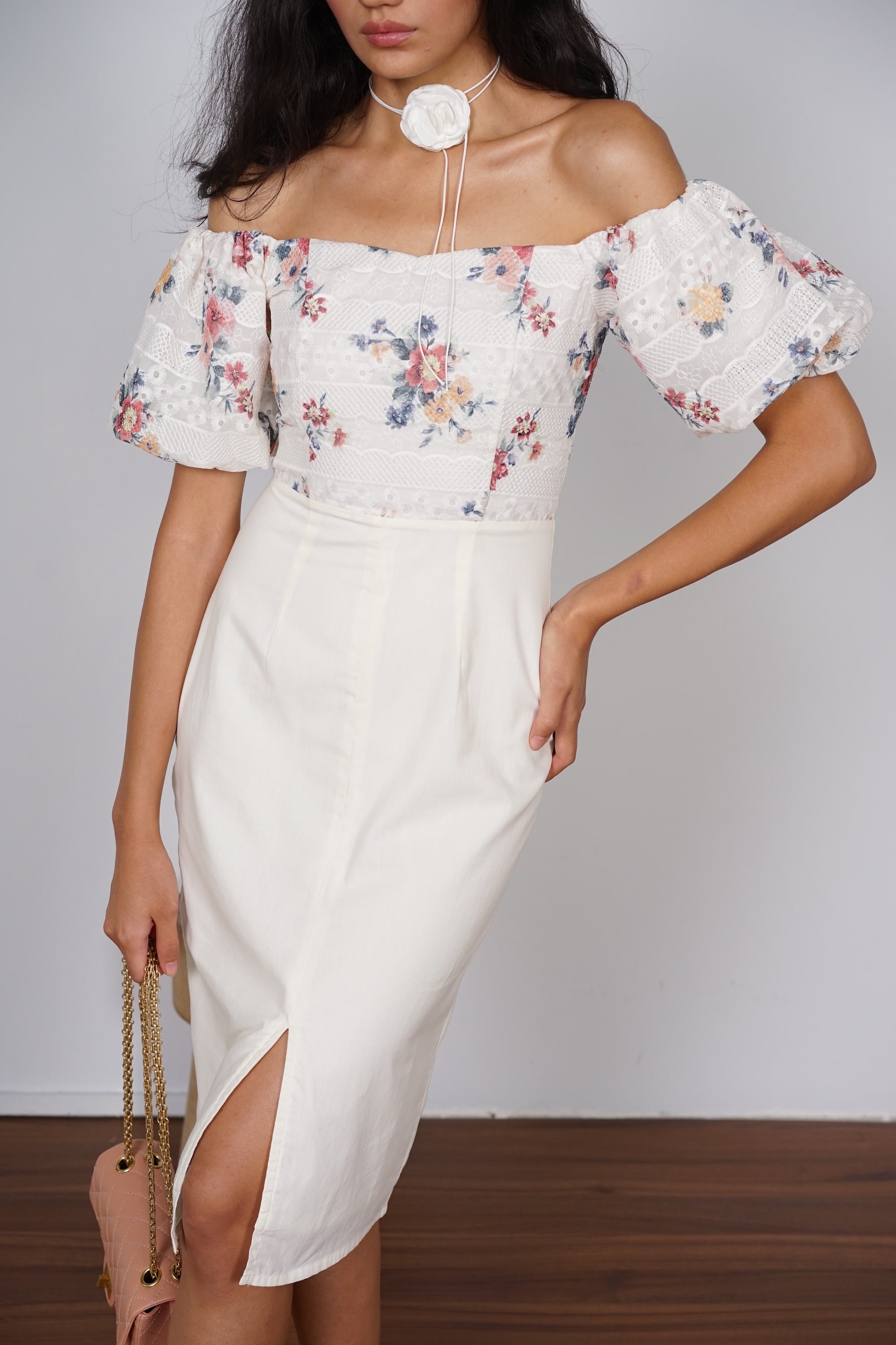 Contrast Eyelet Midi Dress