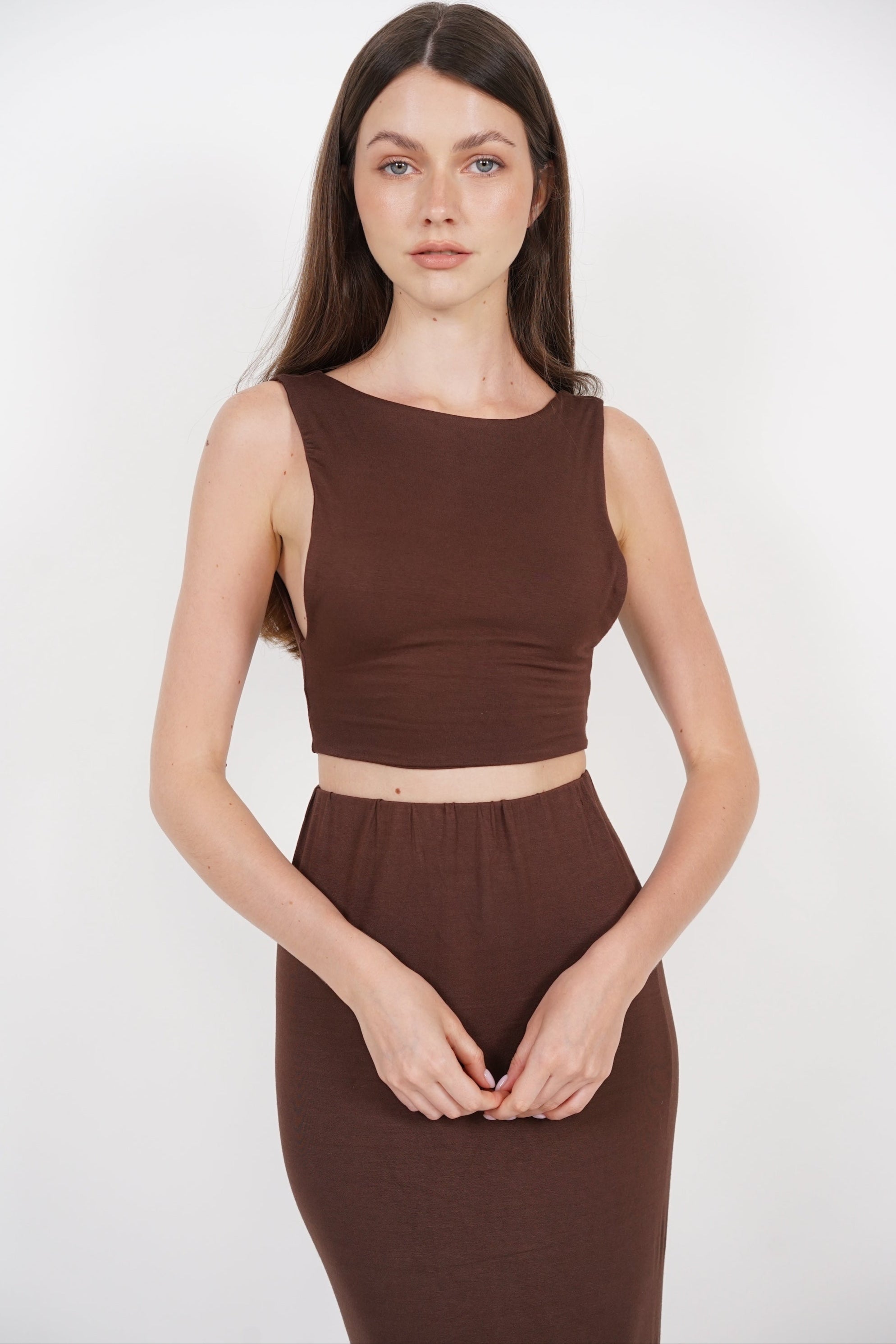 Low Back Curve Back Top in Chocolate