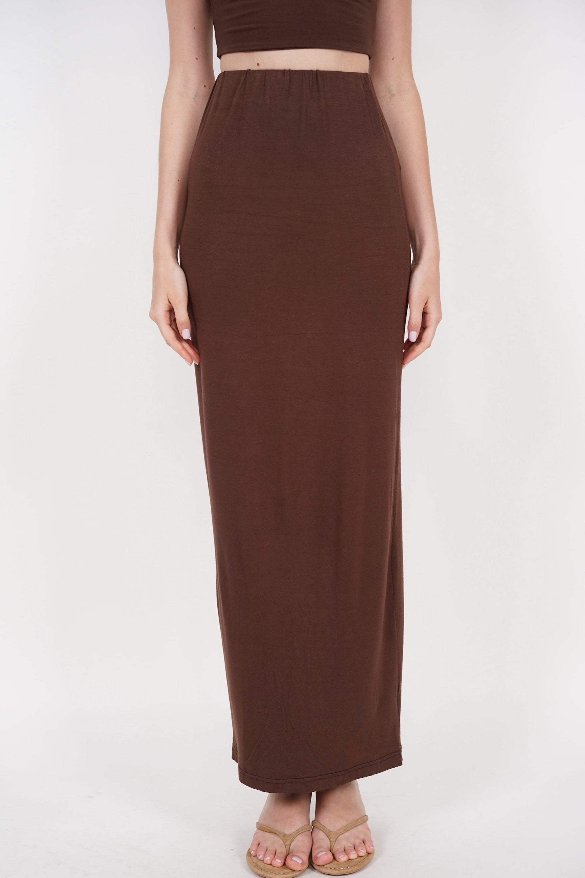 Back Slit Pencil Skirt in Chocolate