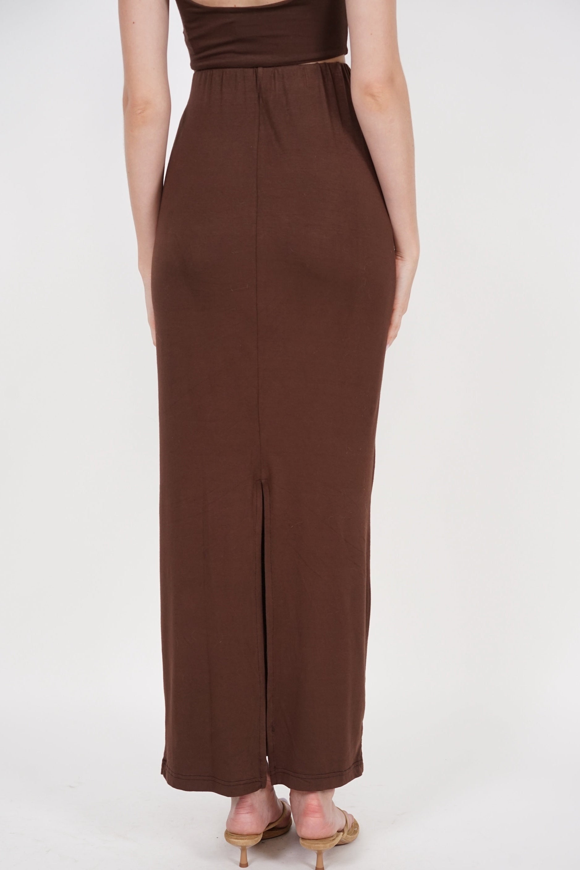 Back Slit Pencil Skirt in Chocolate