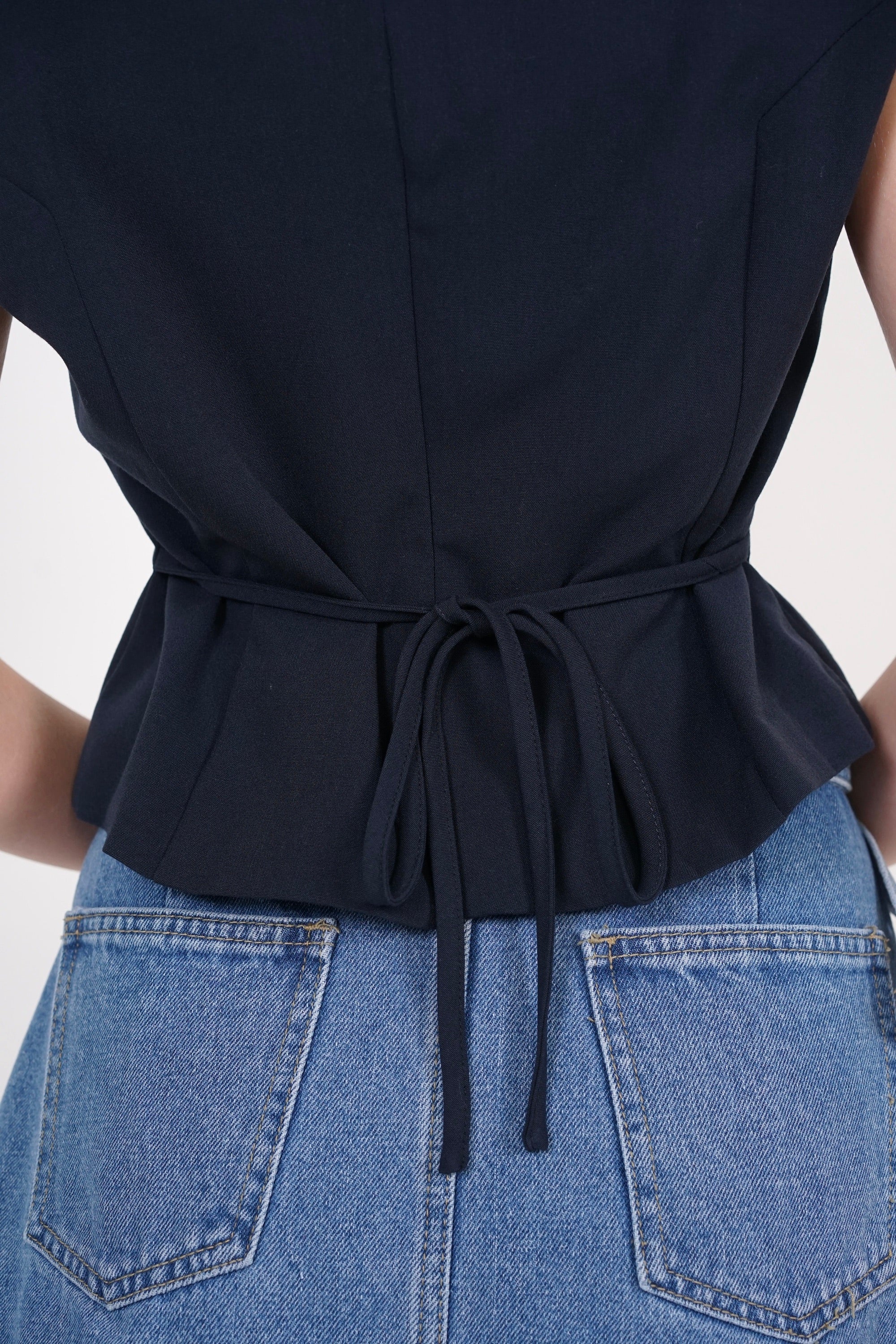 Square Neck Short Sleeve Top in Midnight