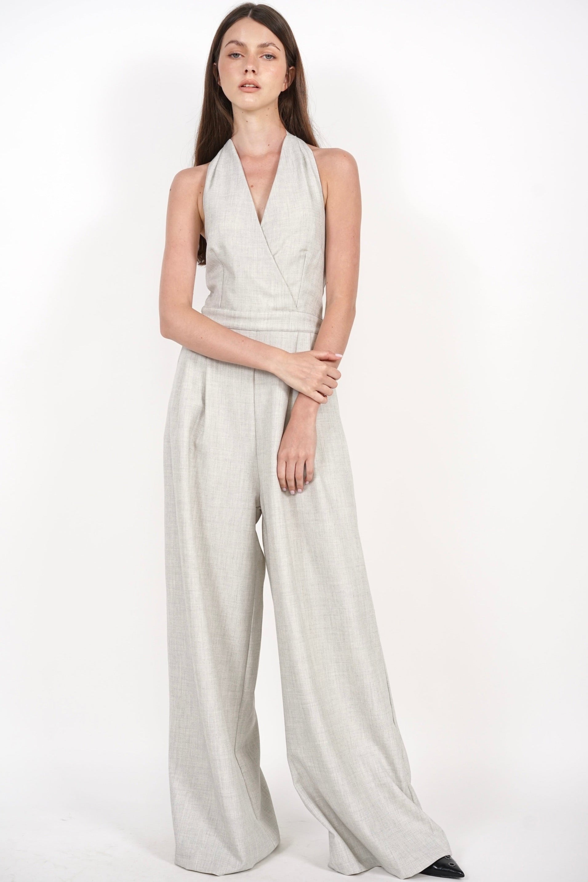 Bare-Back Wrap Jumpsuit in Oat