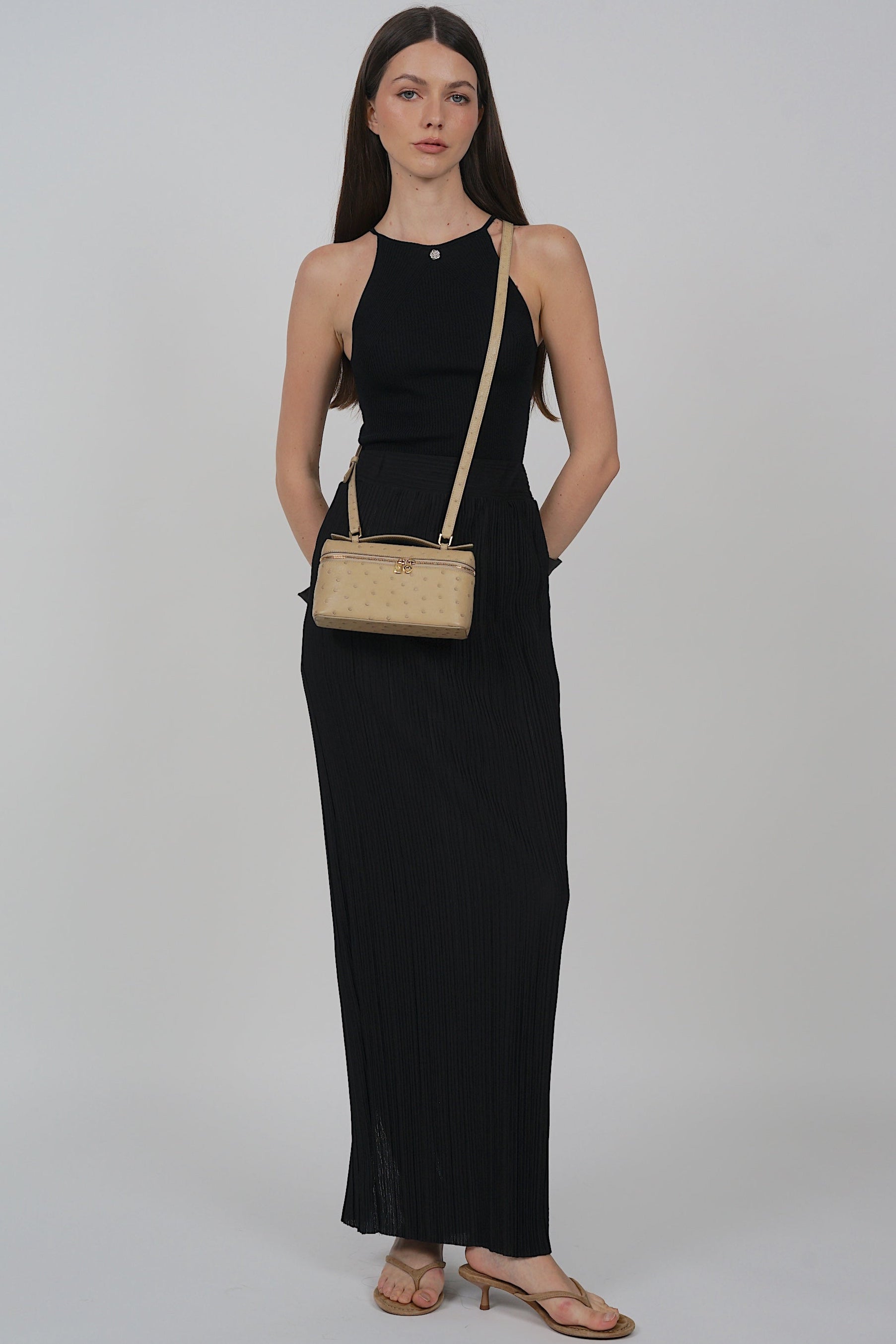 Plisse Pleated Skirt in Black