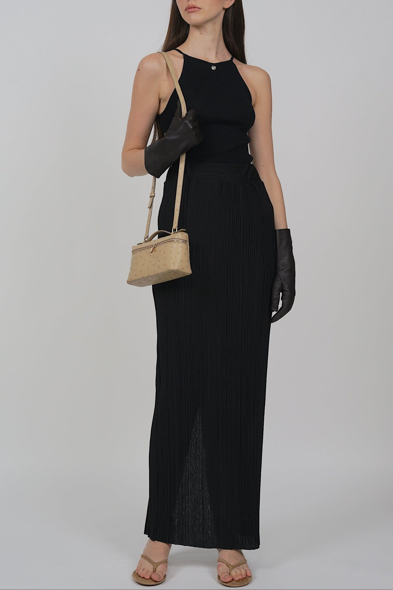 Plisse Pleated Skirt in Black