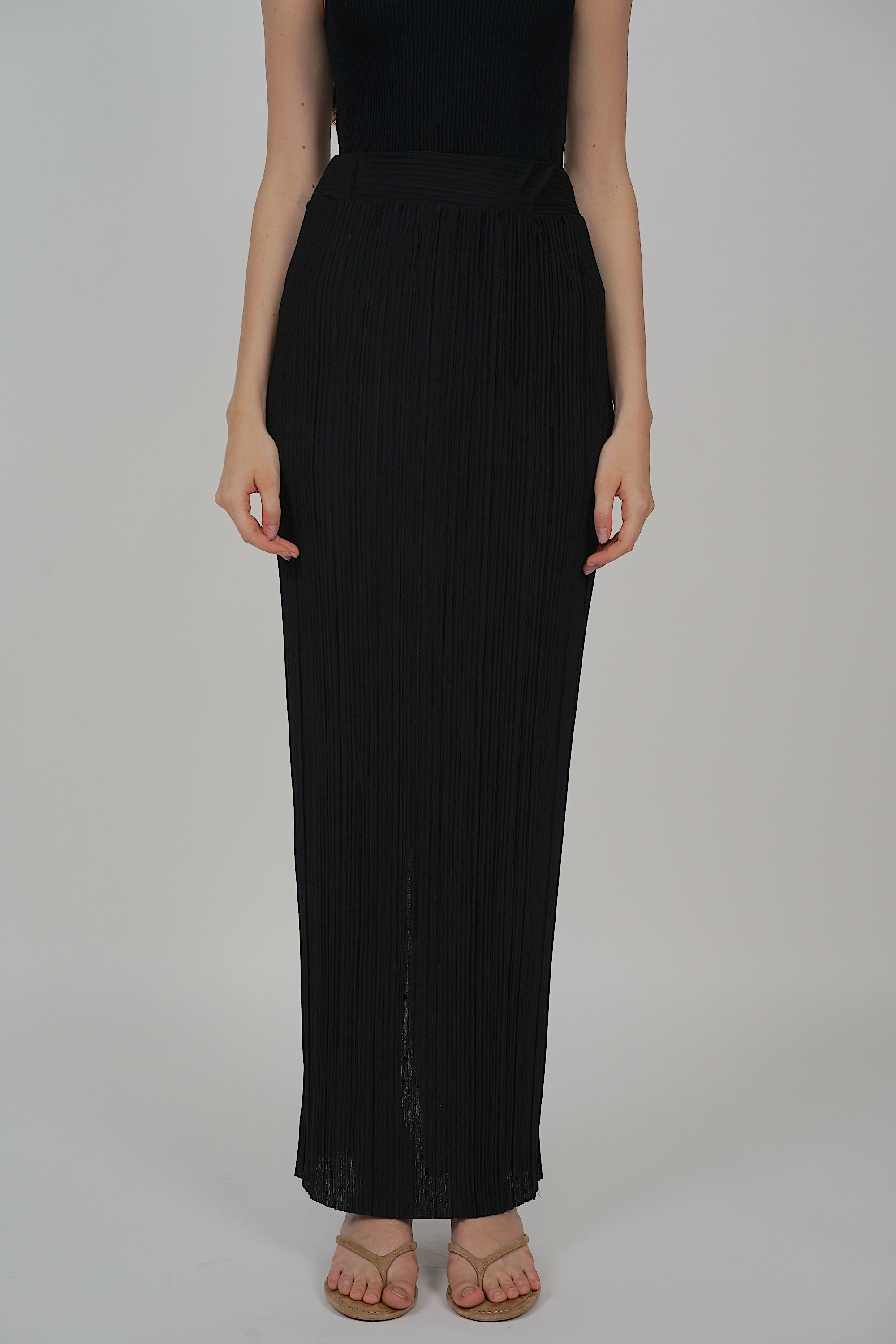 Plisse Pleated Skirt in Black