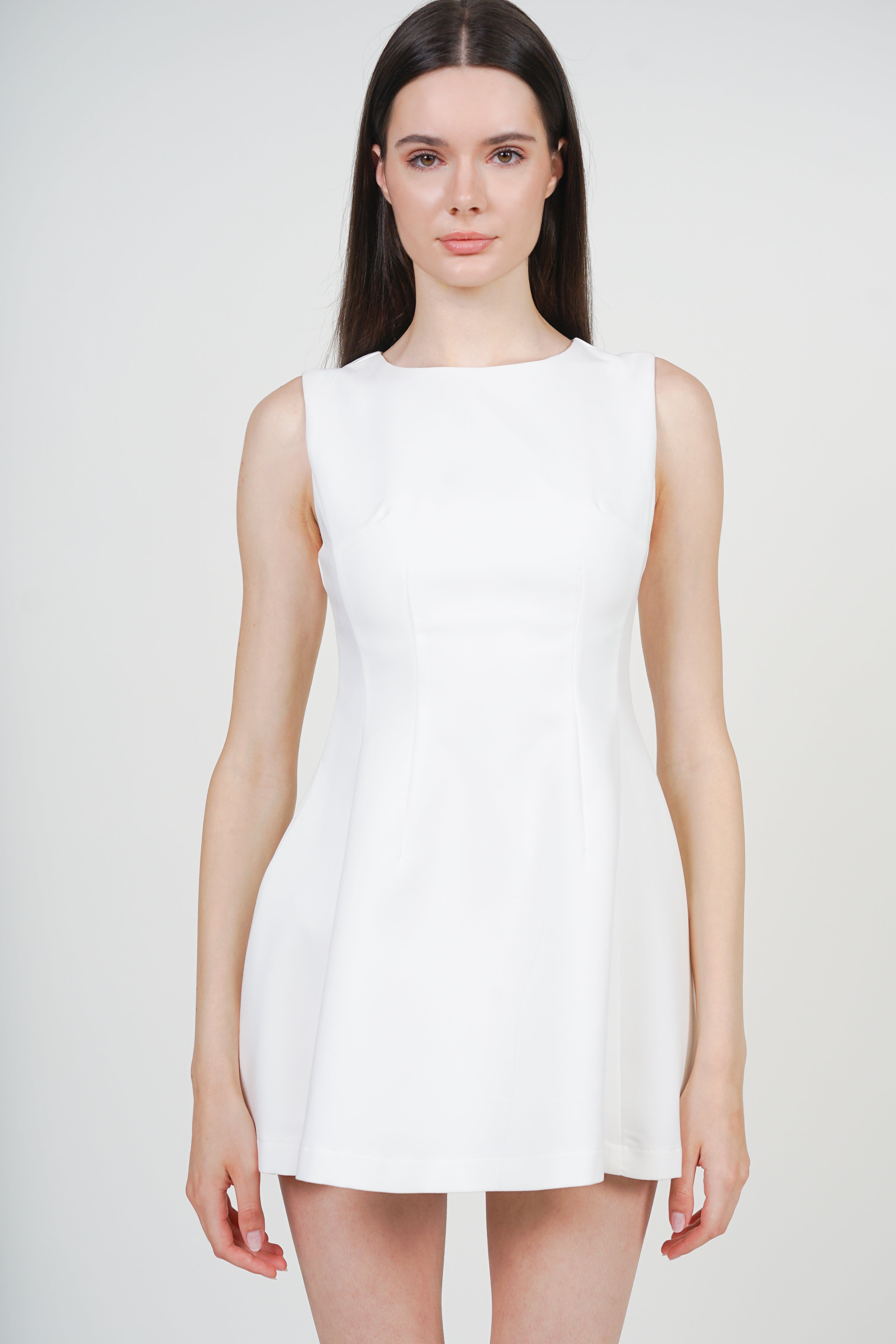 Sleeveless A-Line Mini Dress in White