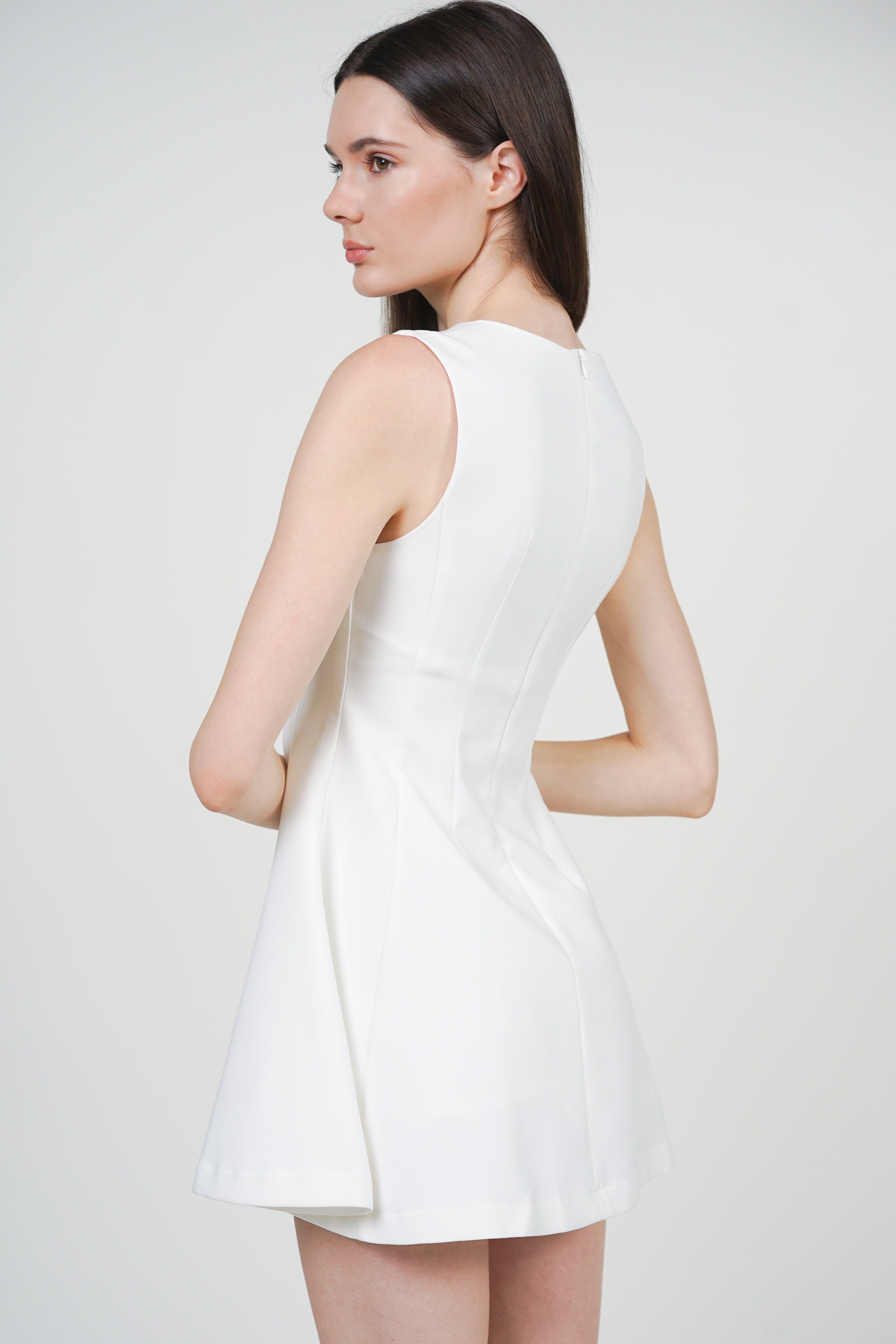 Sleeveless A-Line Mini Dress in White