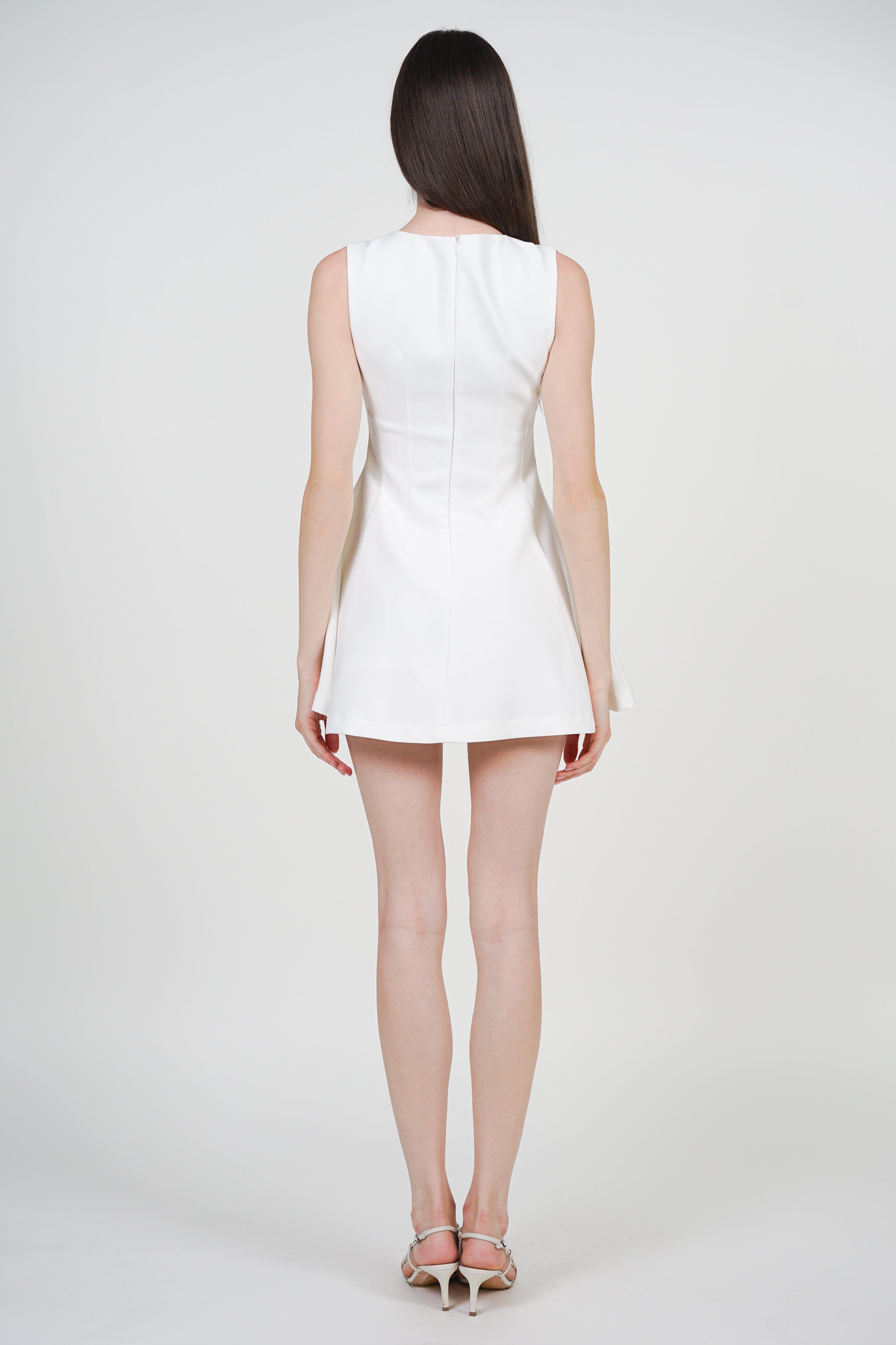 Sleeveless A-Line Mini Dress in White