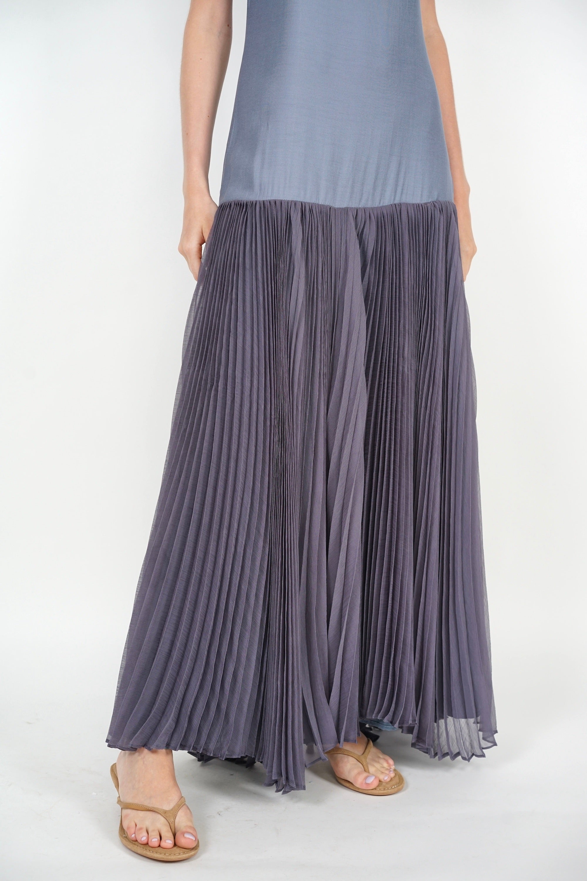 Pleated Flowy Dress in Dusty Blue