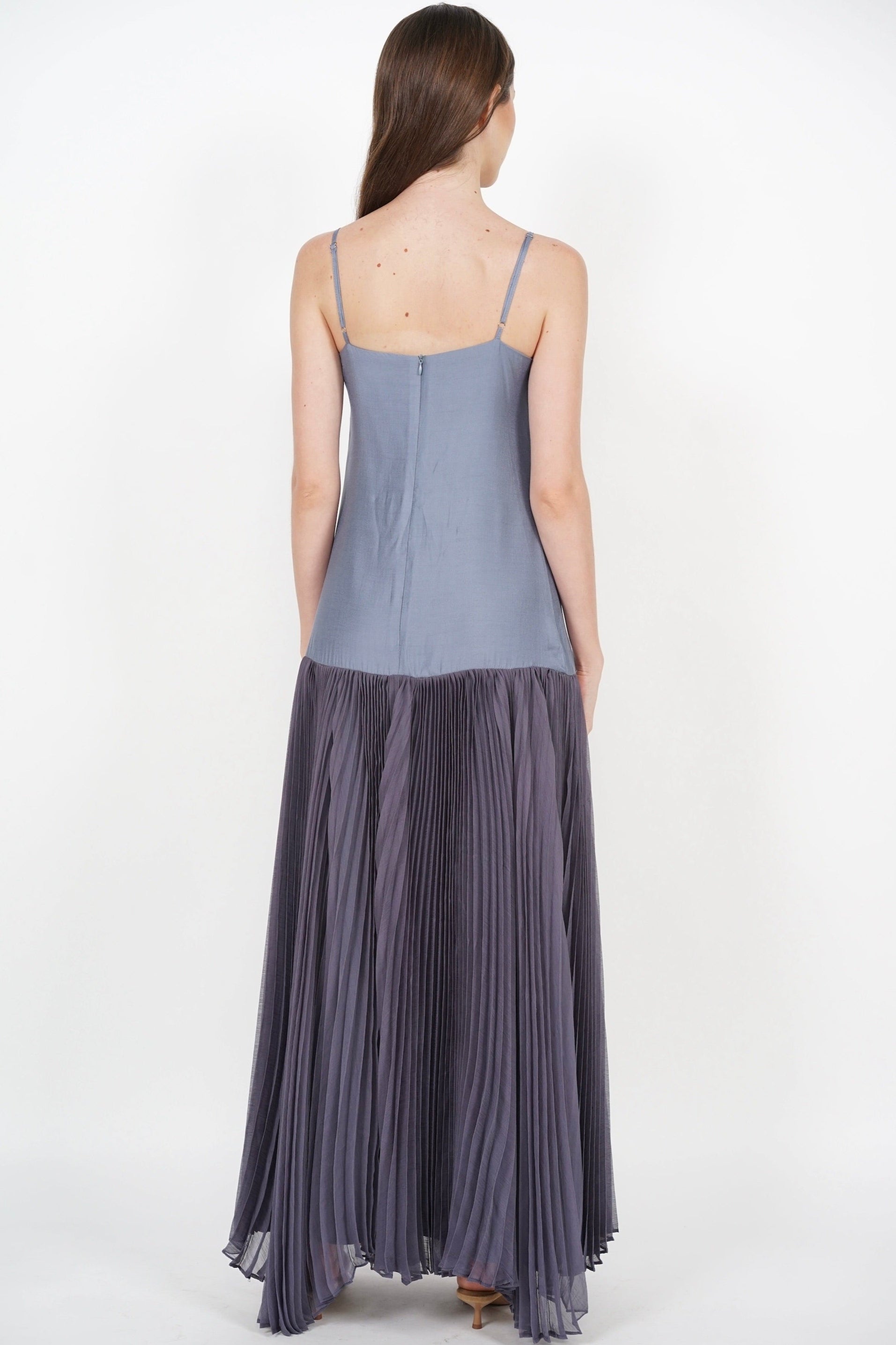 Pleated Flowy Dress in Dusty Blue