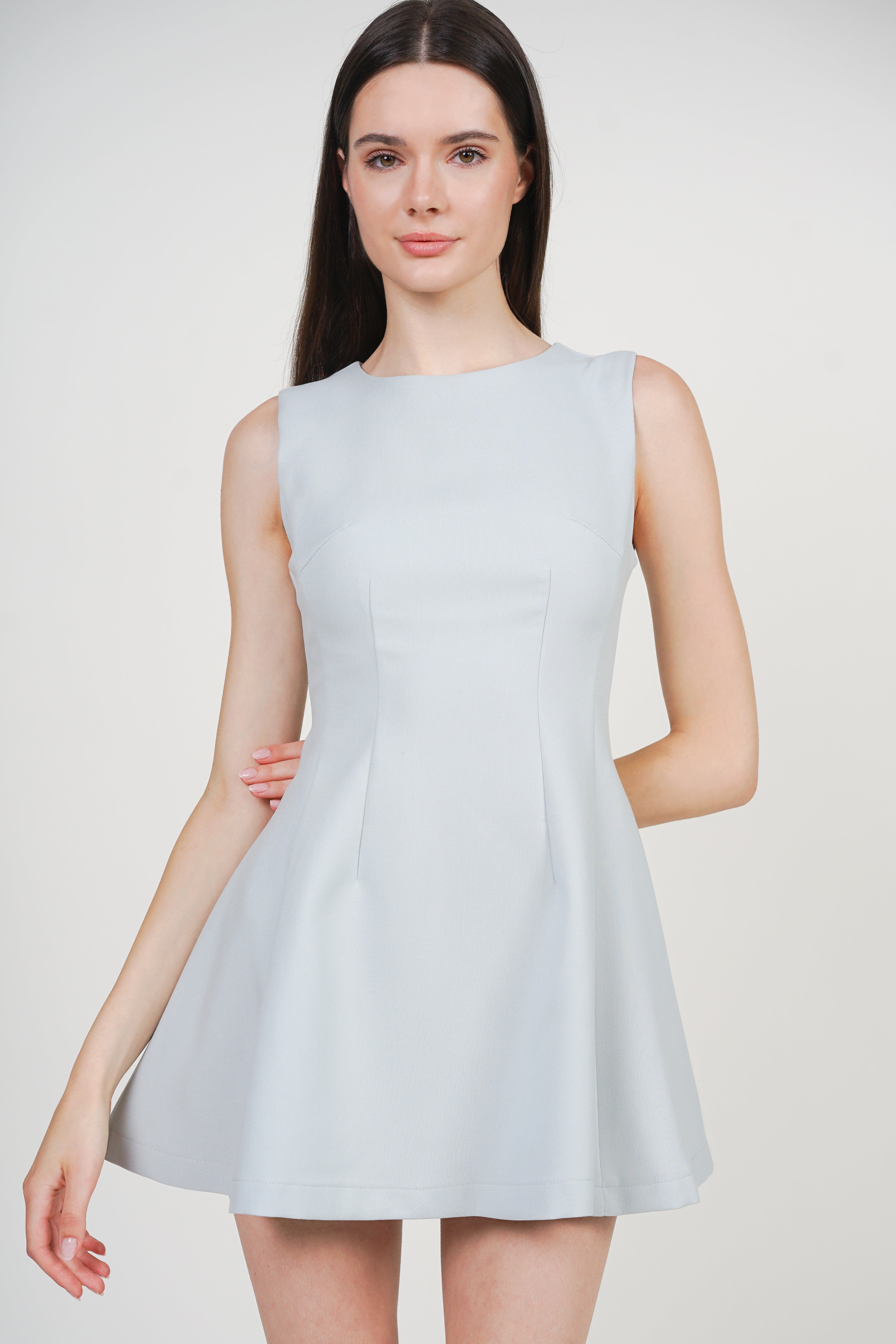 Sleeveless A-Line Mini Dress in French Blue