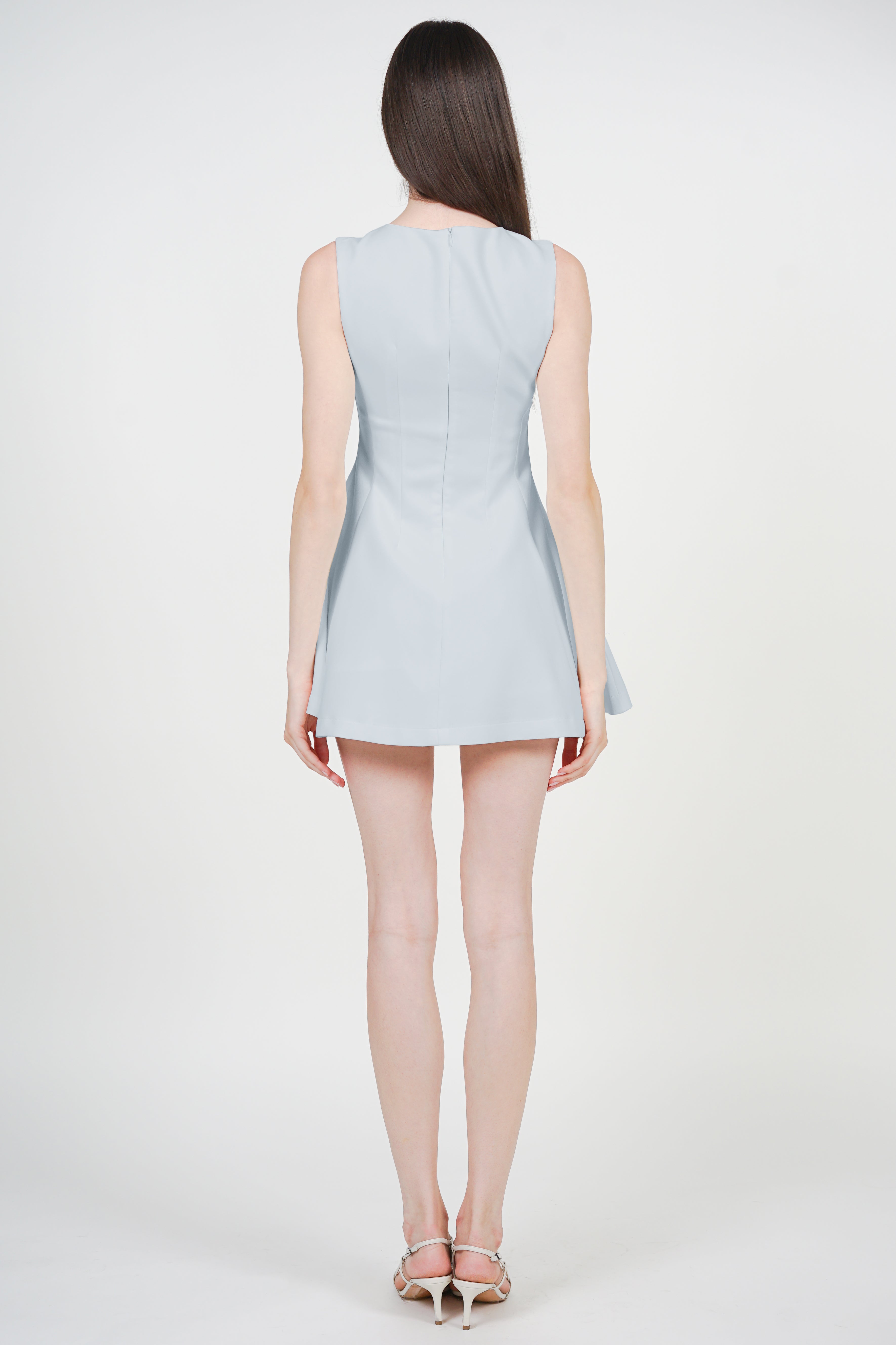 Sleeveless A-Line Mini Dress in French Blue