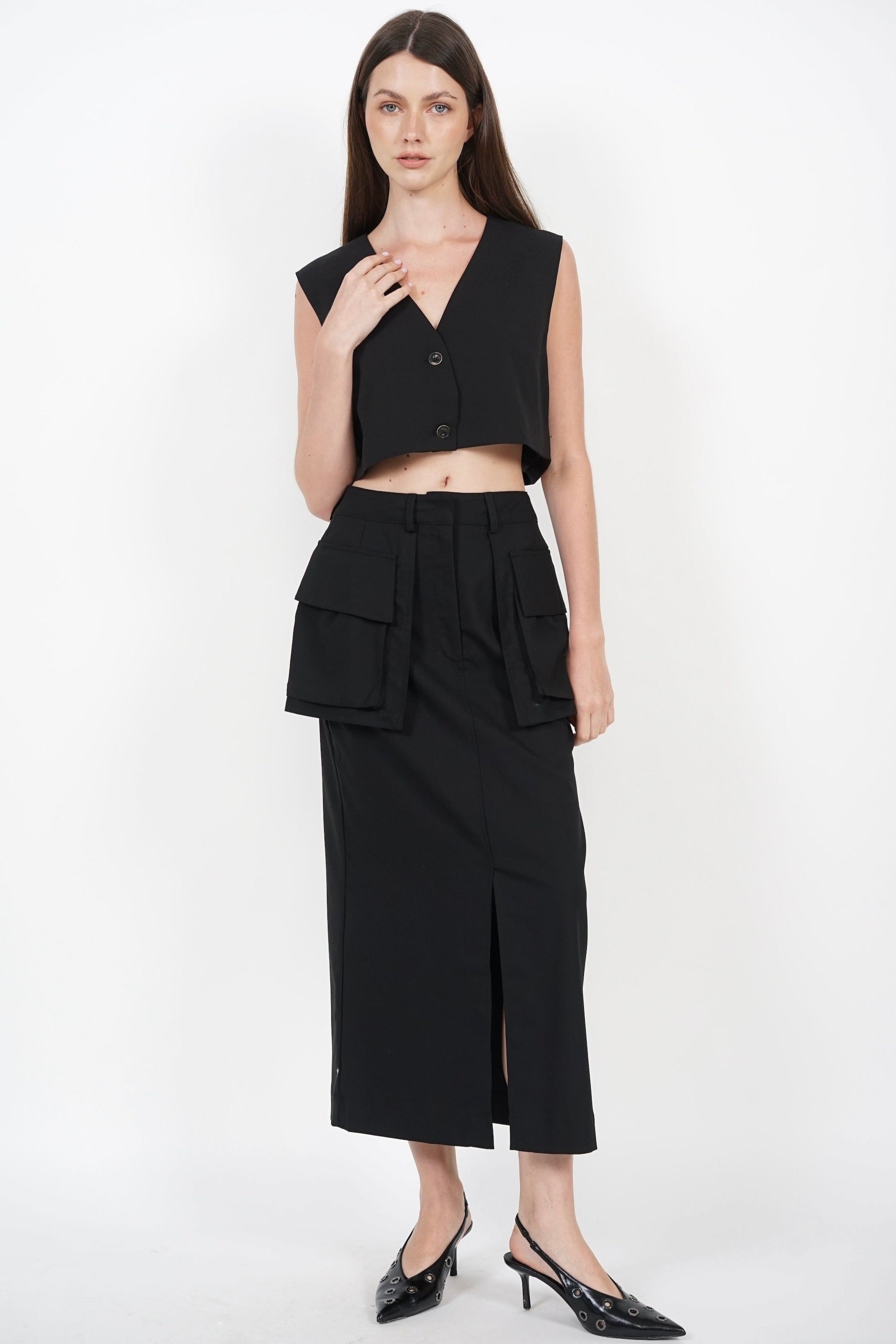 Cargo Pocket Skirt in Black