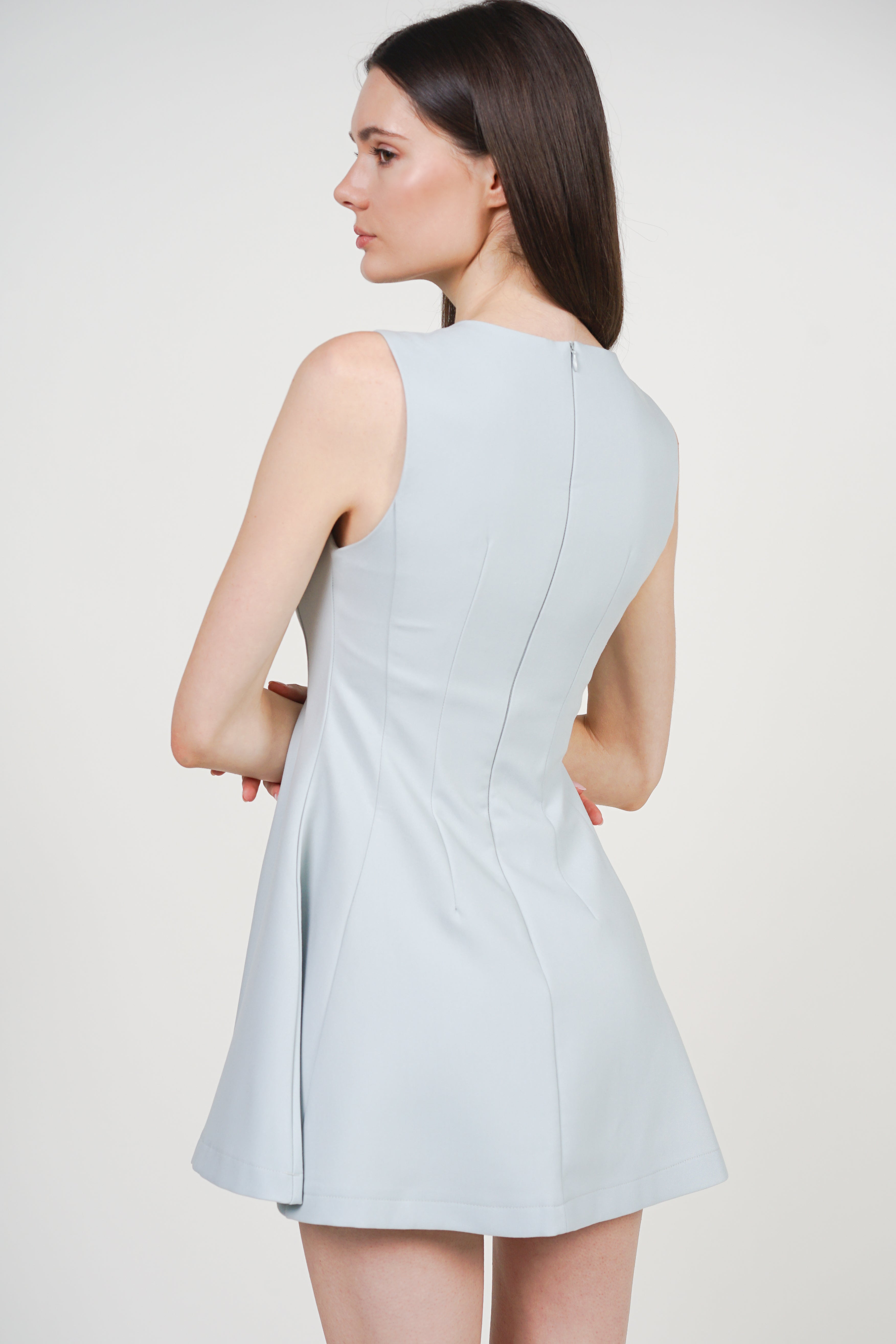 Sleeveless A-Line Mini Dress in French Blue