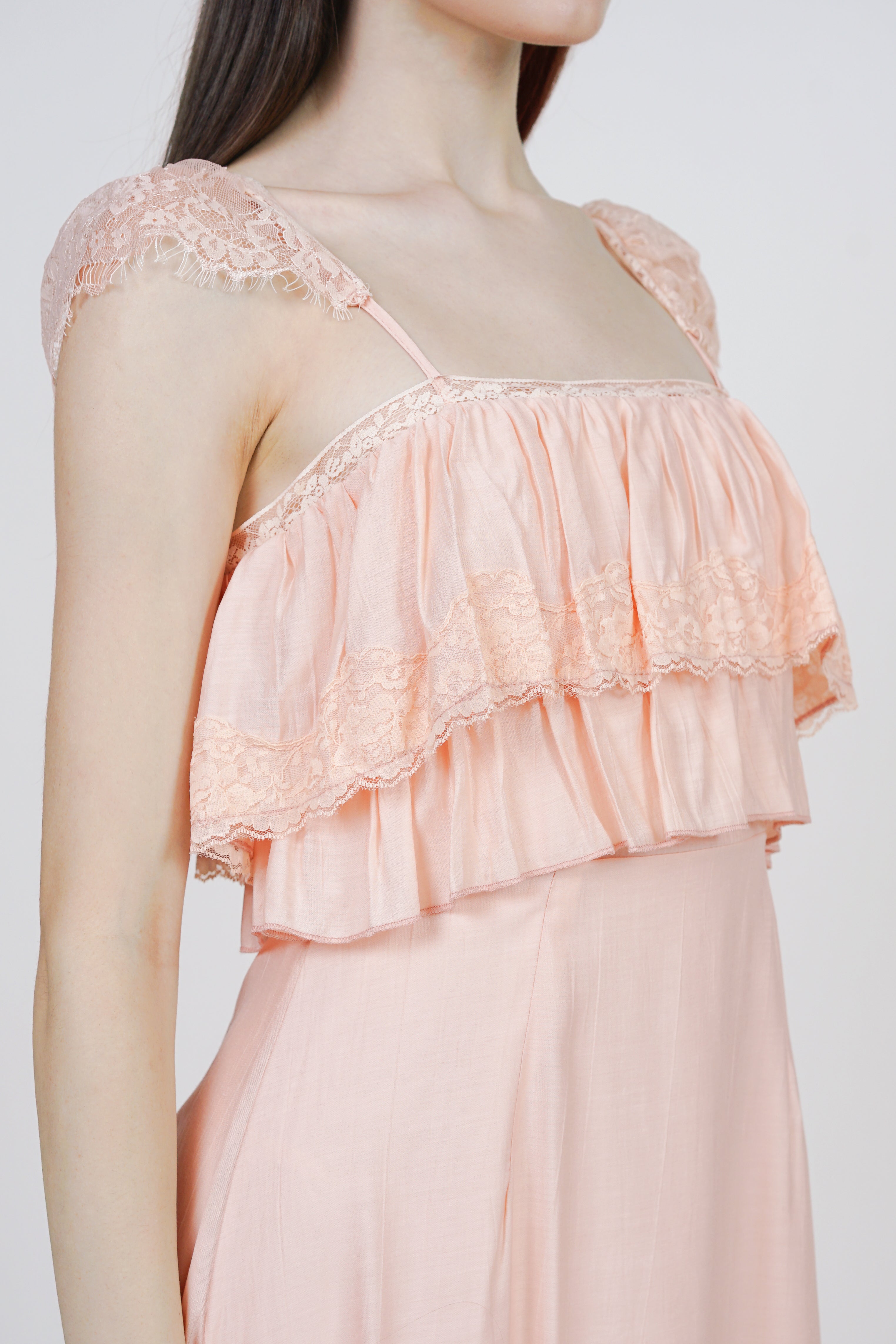 Tiered Ruffle A-line Lace Dress in Orange