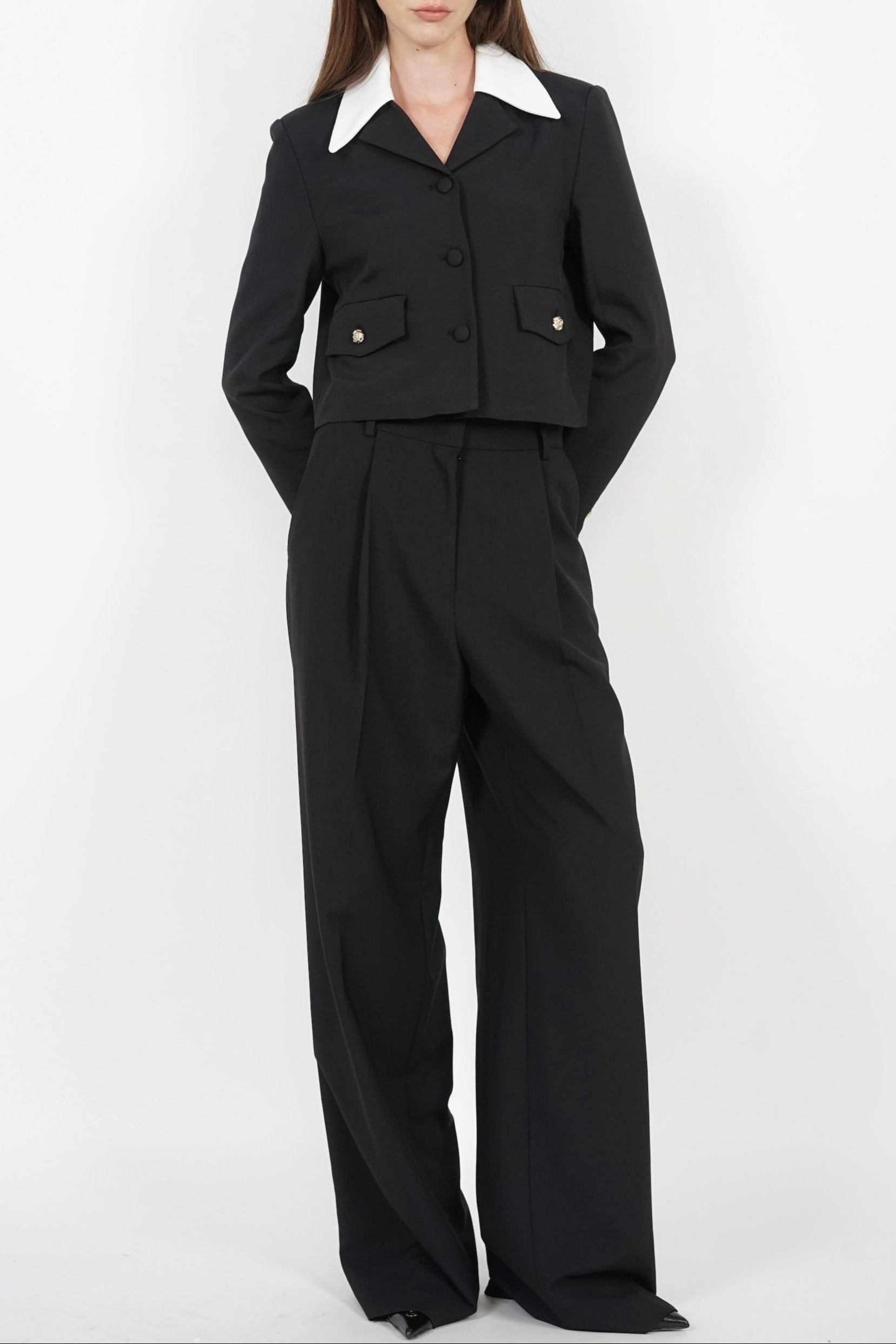 Tailored Contrast Blazer Jacket in Black