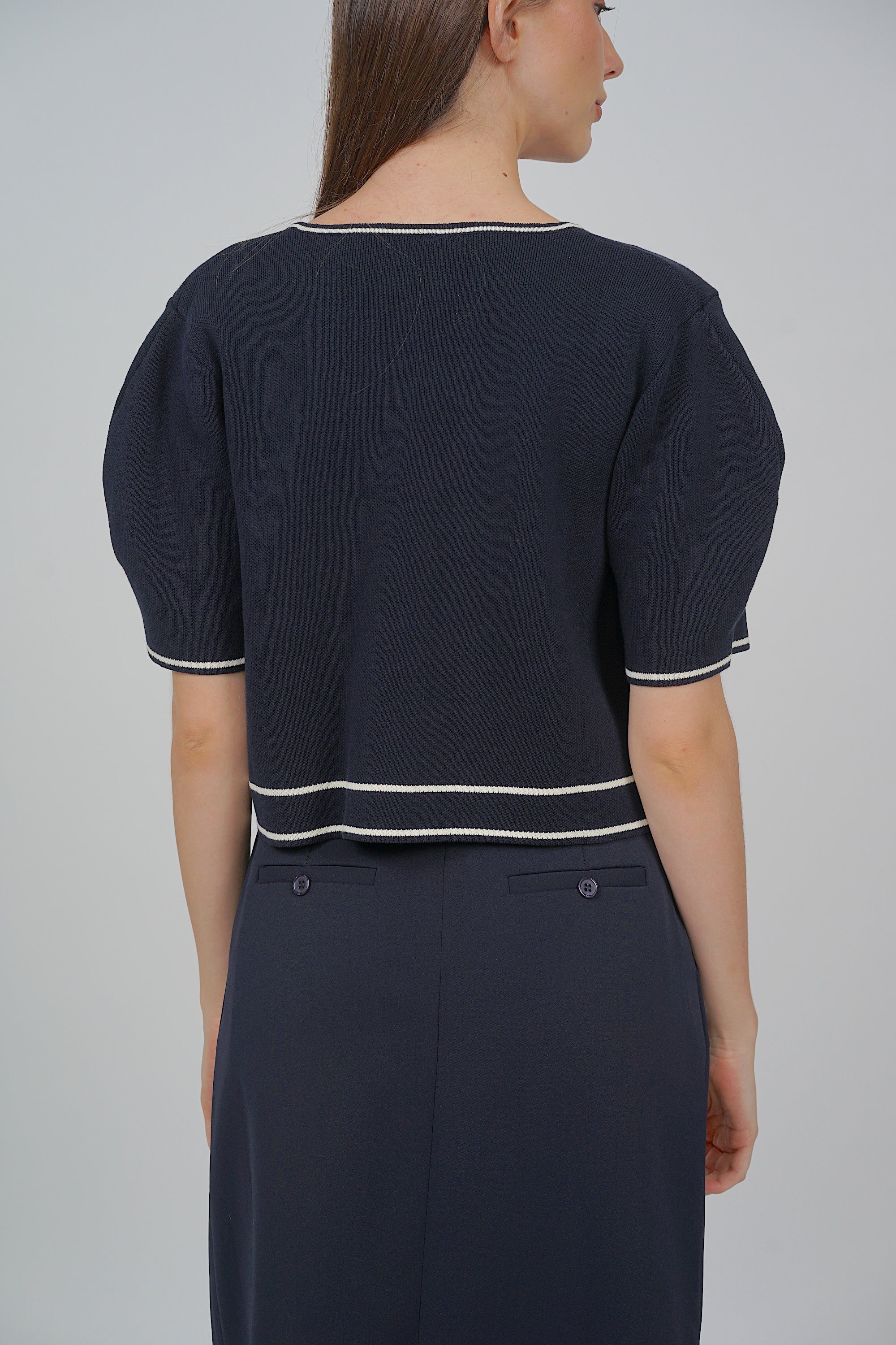 Button Contrast Knit Top in Midnight