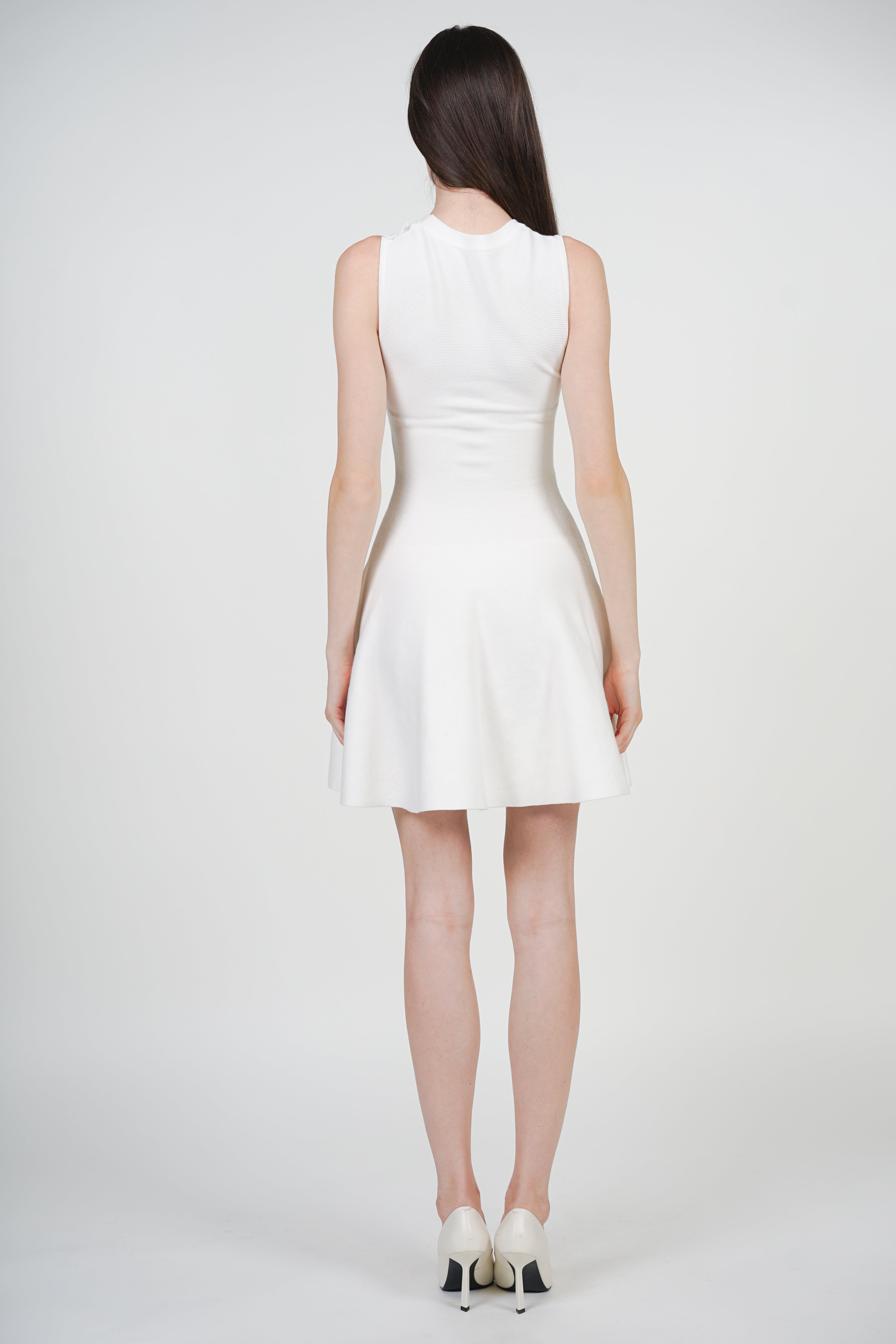 Knit Lace Crochet Flare Dress in White