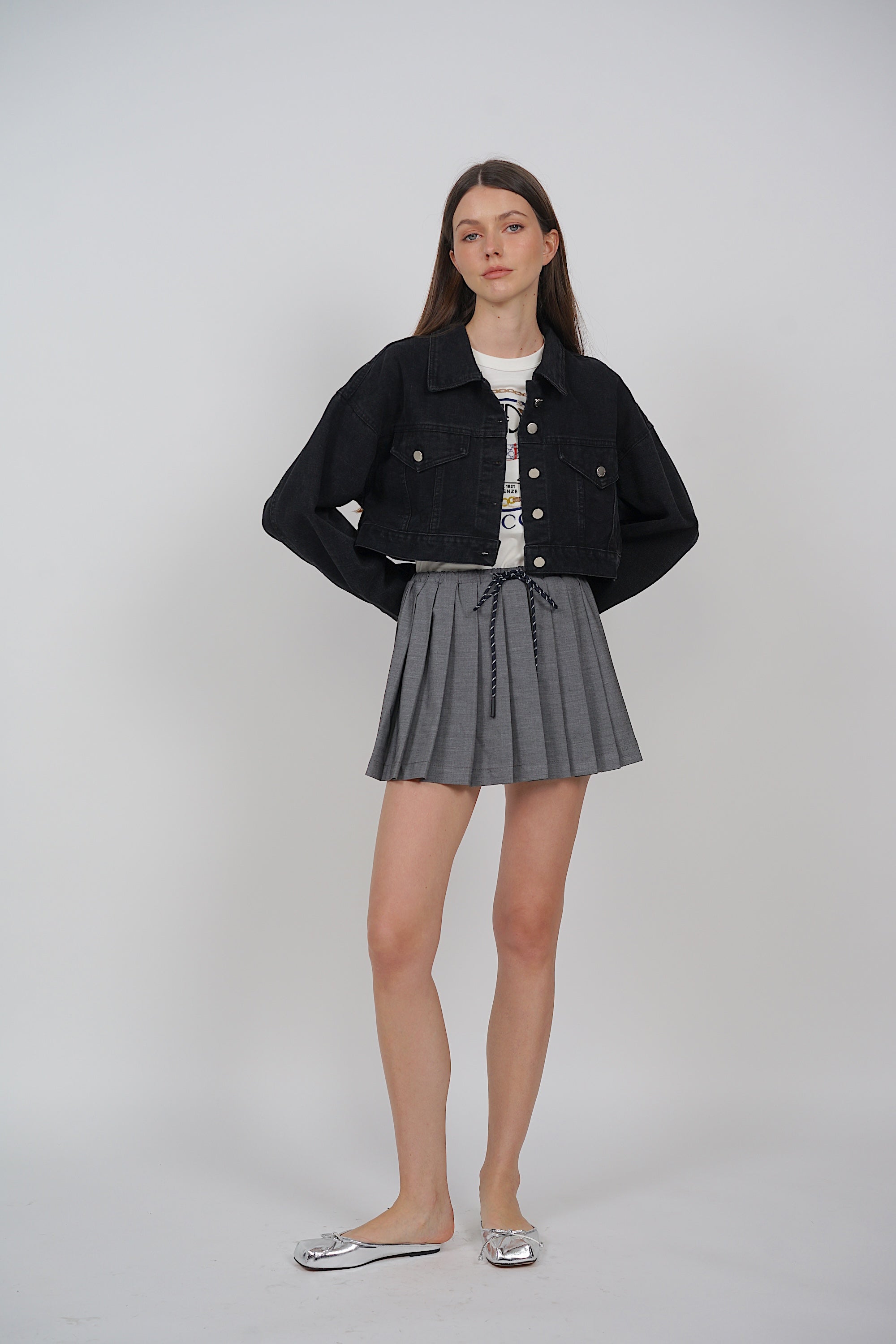 Elastic Pleated Skorts in Grey