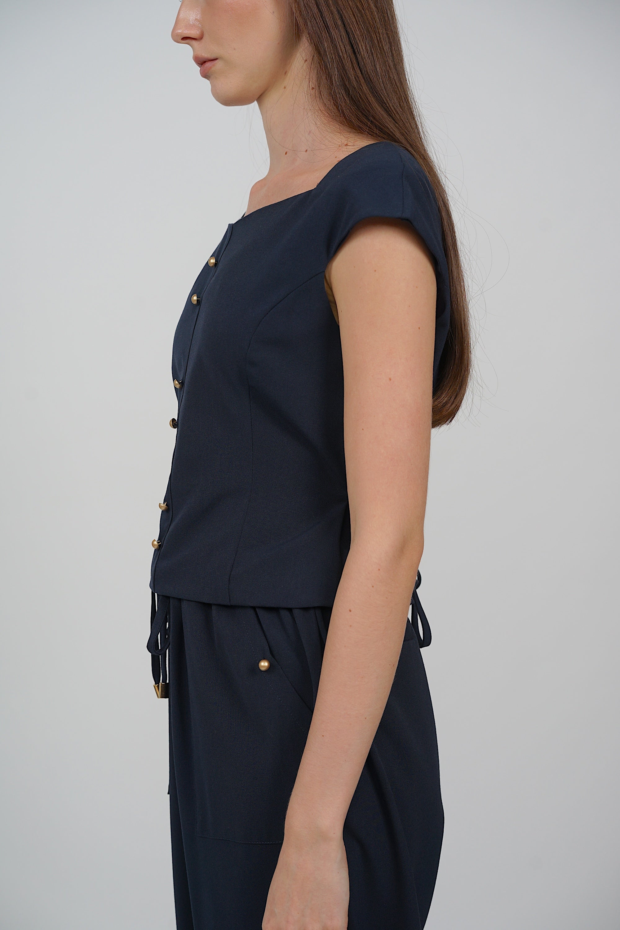 Square Neck Short Sleeve Top in Midnight