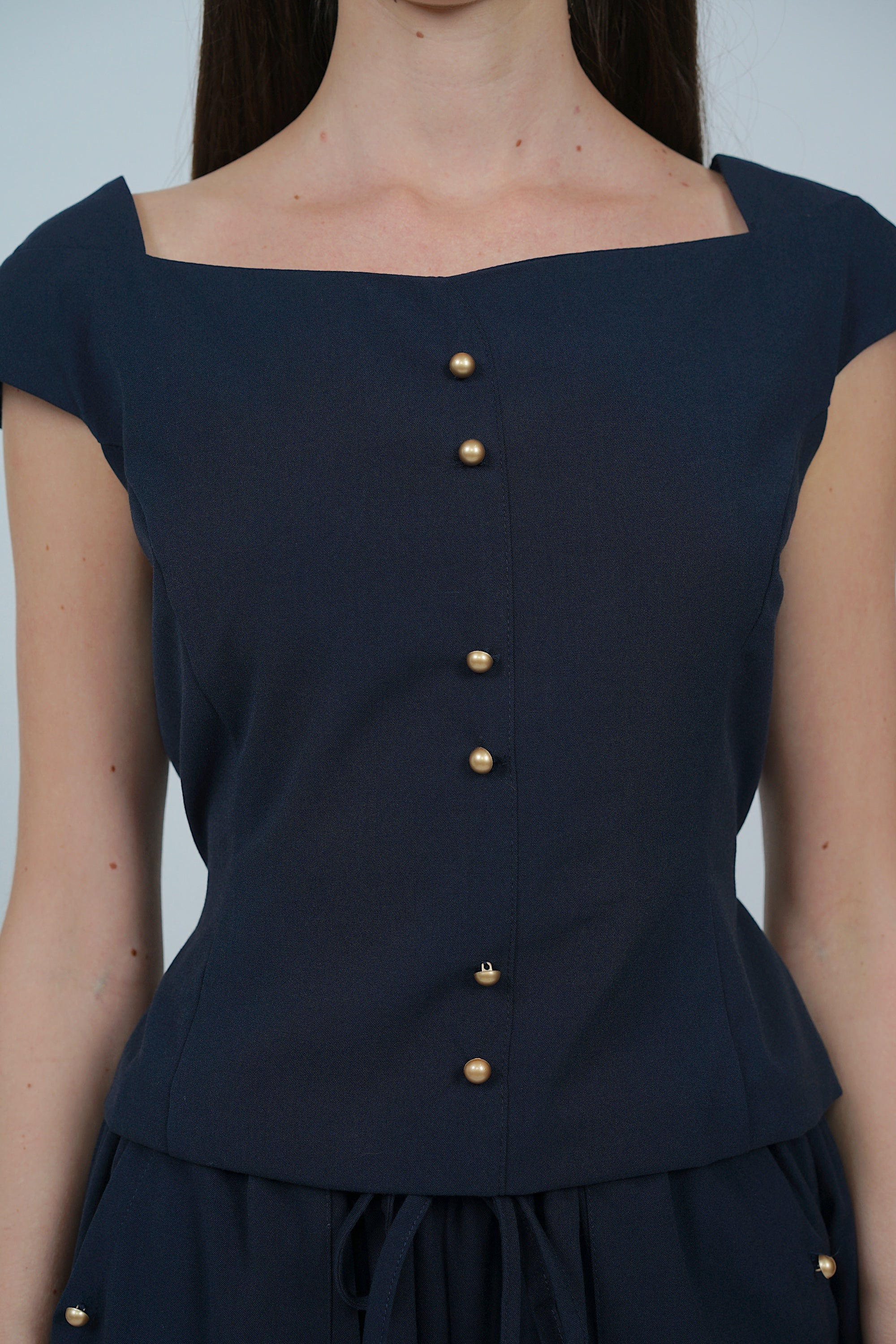 Square Neck Short Sleeve Top in Midnight