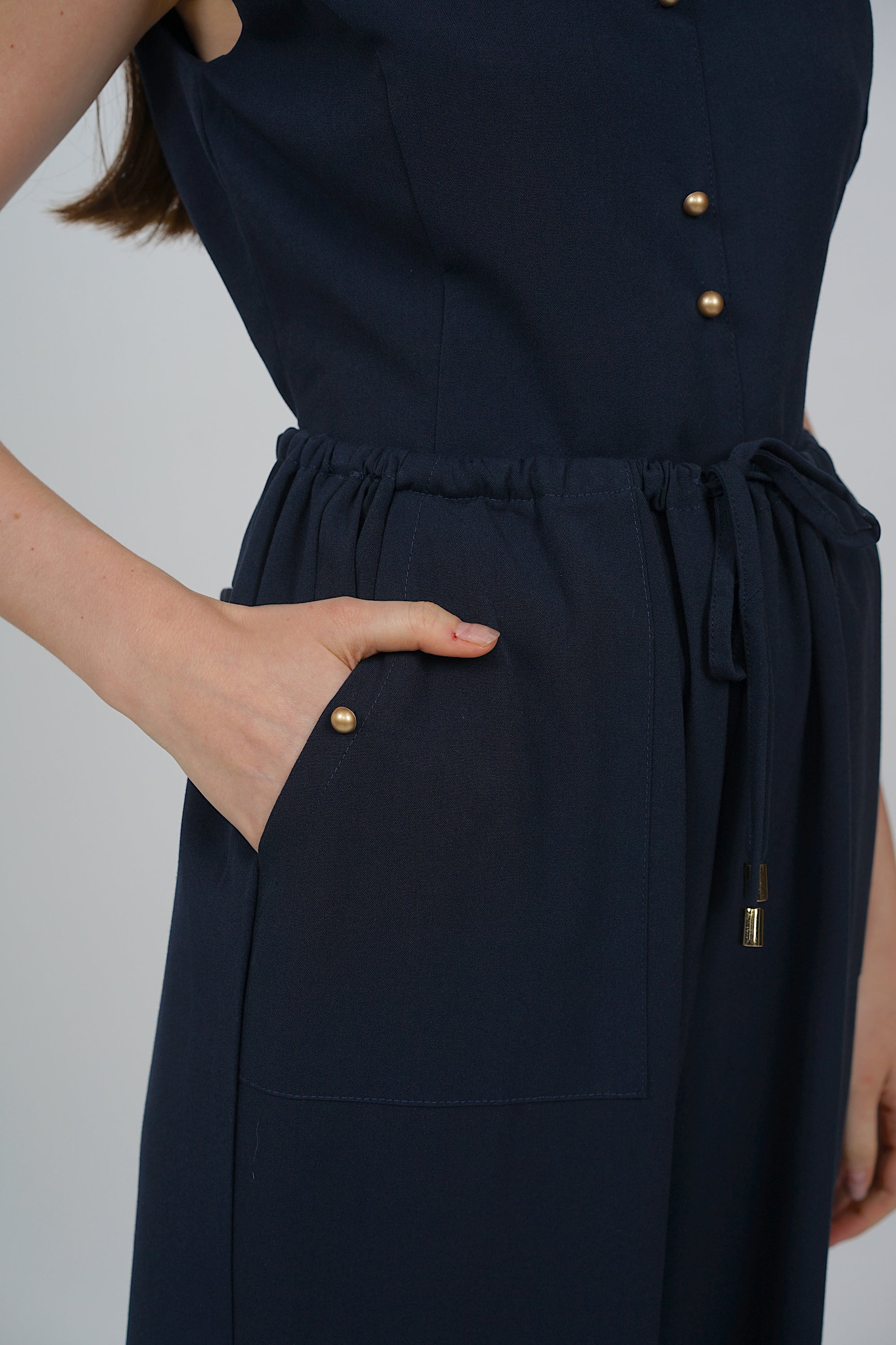Drawstring Flare Hem Pants in Midnight