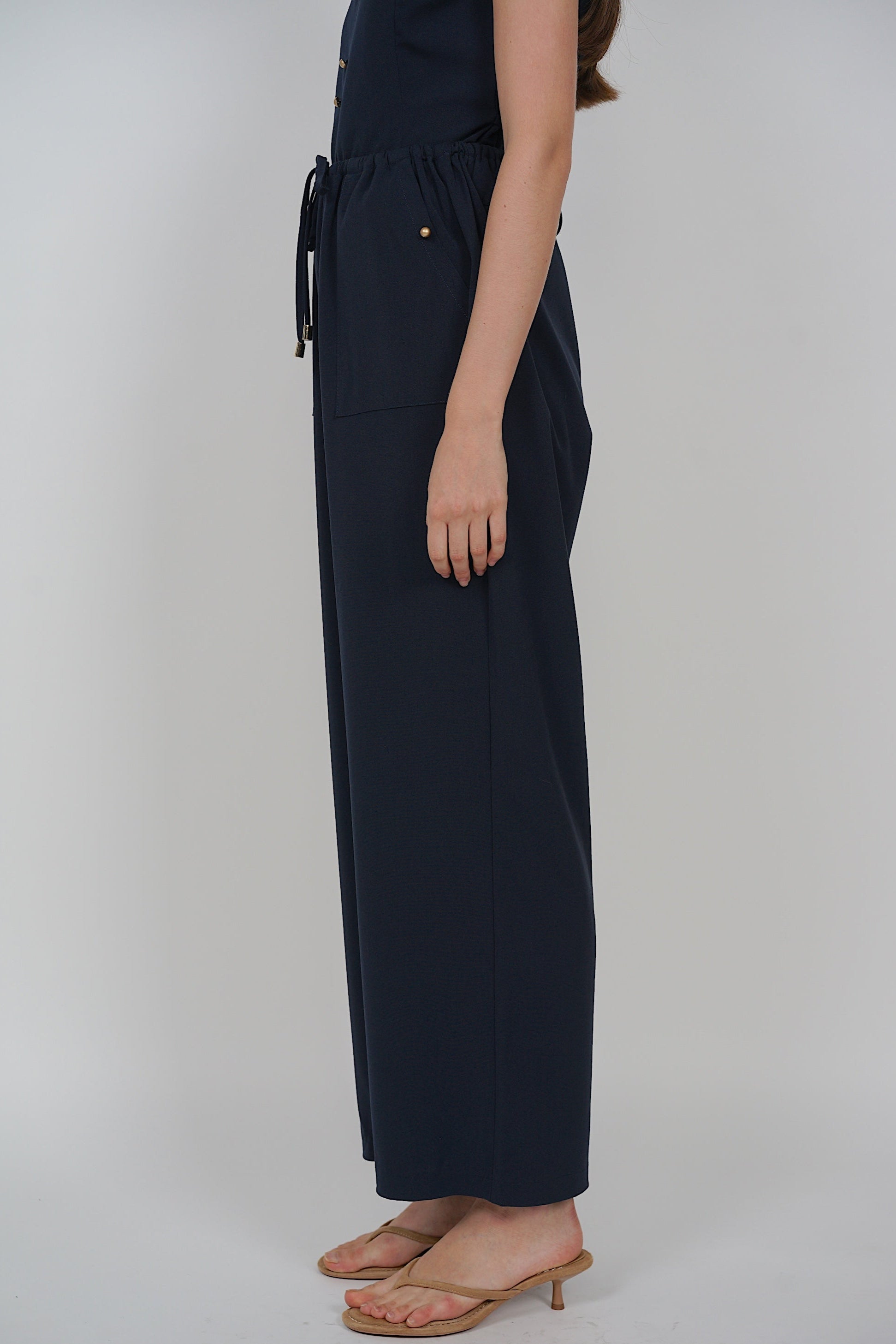Drawstring Flare Hem Pants in Midnight